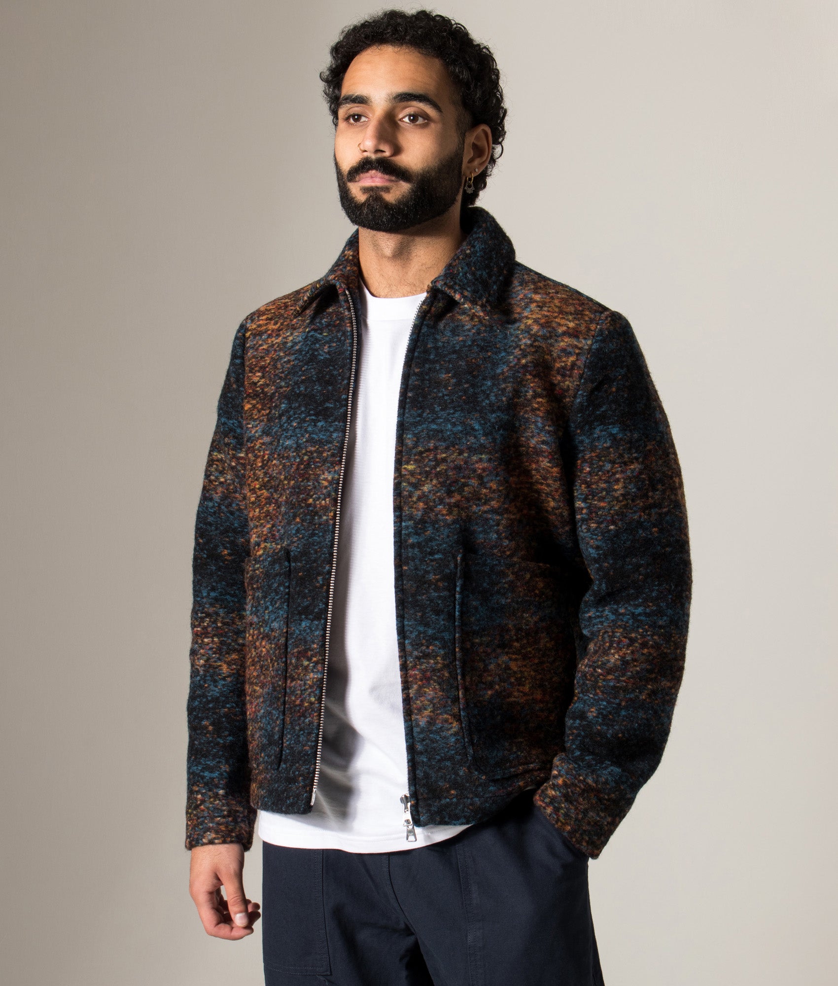 Gael Checkered Wool Blend Jacket in Blue Multi | Wool Blend | NN.07 | EQVVS | Front model shot 