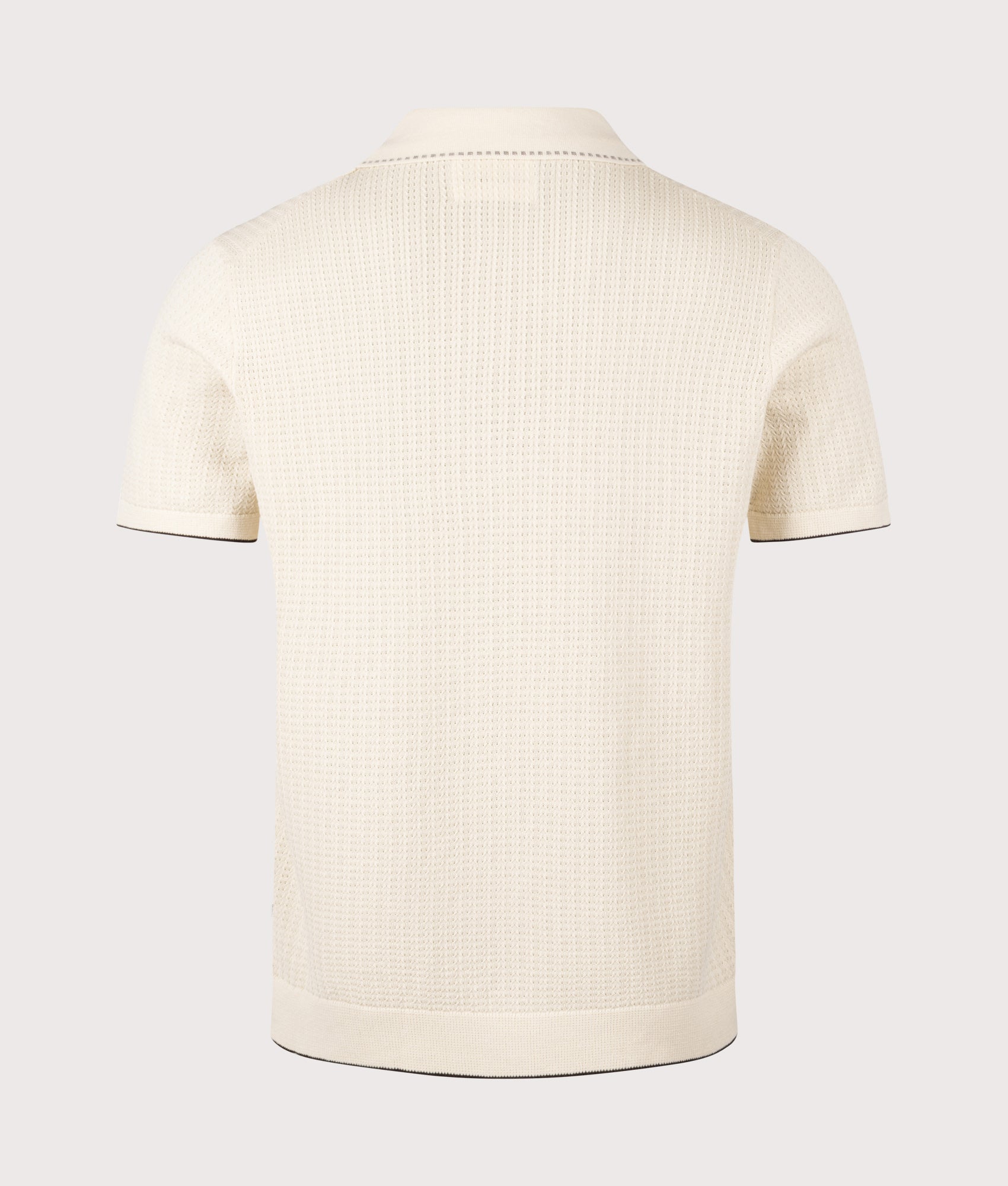 NN.07 Nalo Knit Textured Stitch Polo Shirt in Ivory at EQVVS Menswear. Back shot.