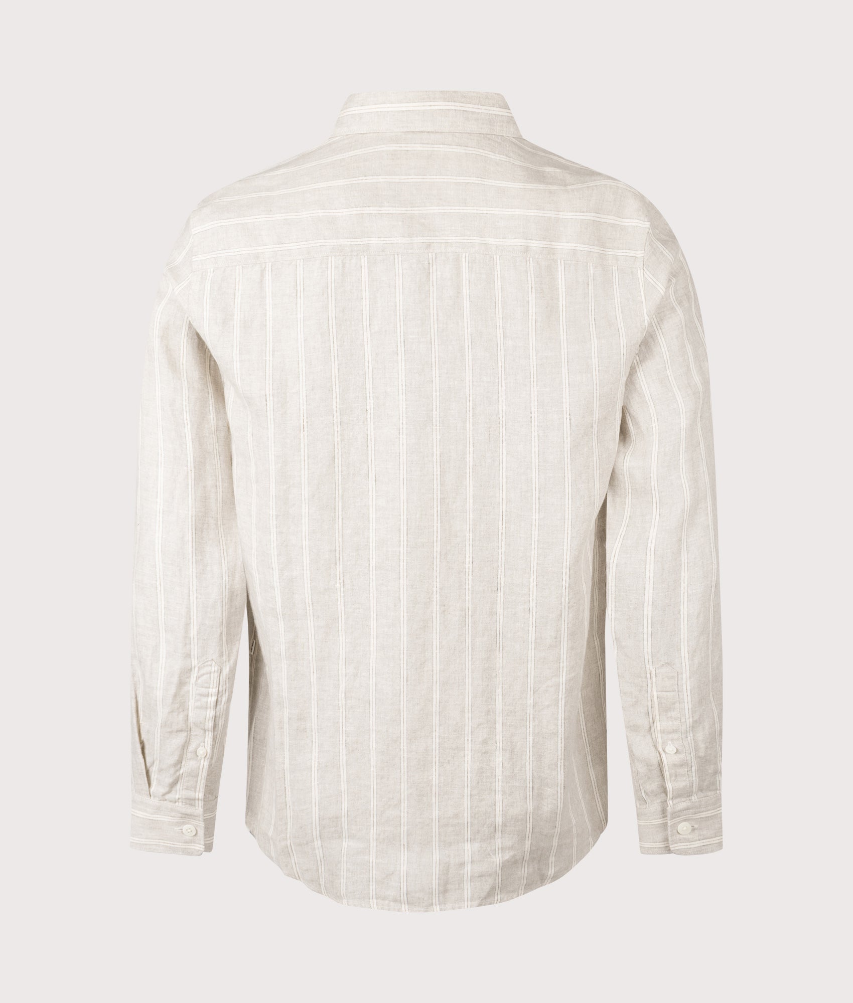NN.07 Enzo Linen Shirt in Oat Stripe at EQVVS Menswear. Back shot.