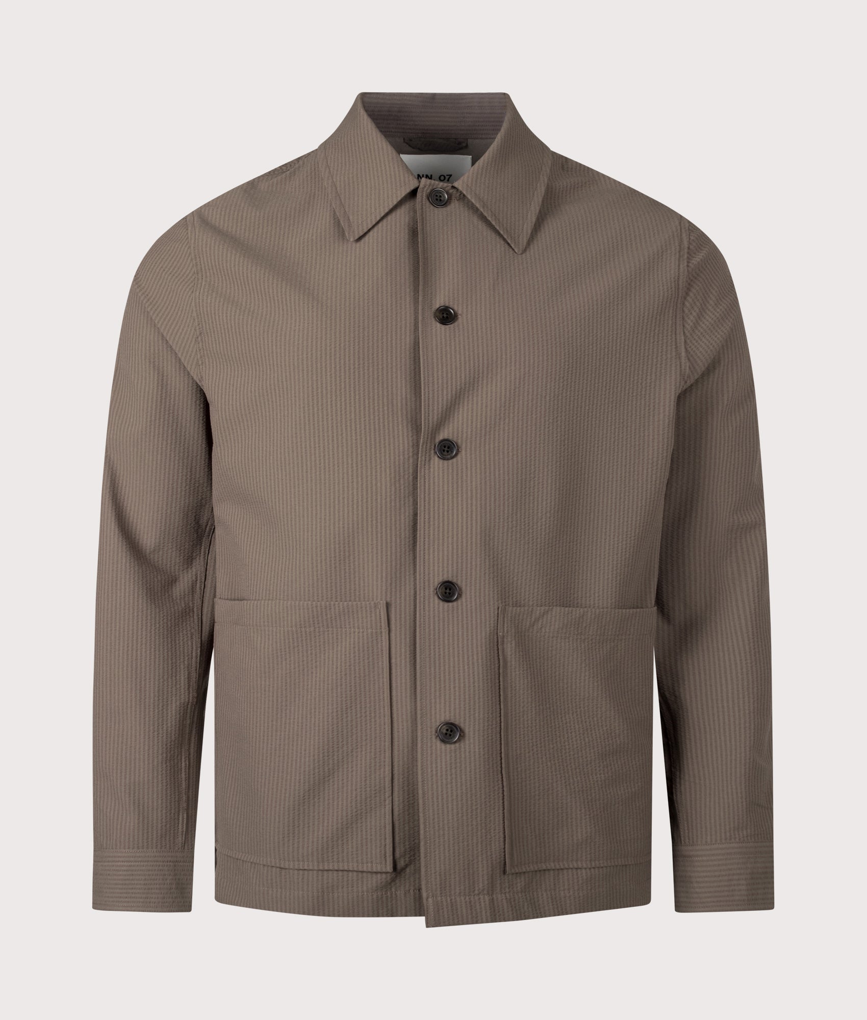 Blaze Seersucker Overshirt in Mable Husk by NN.07. Shot by EQVVS. Front shot.