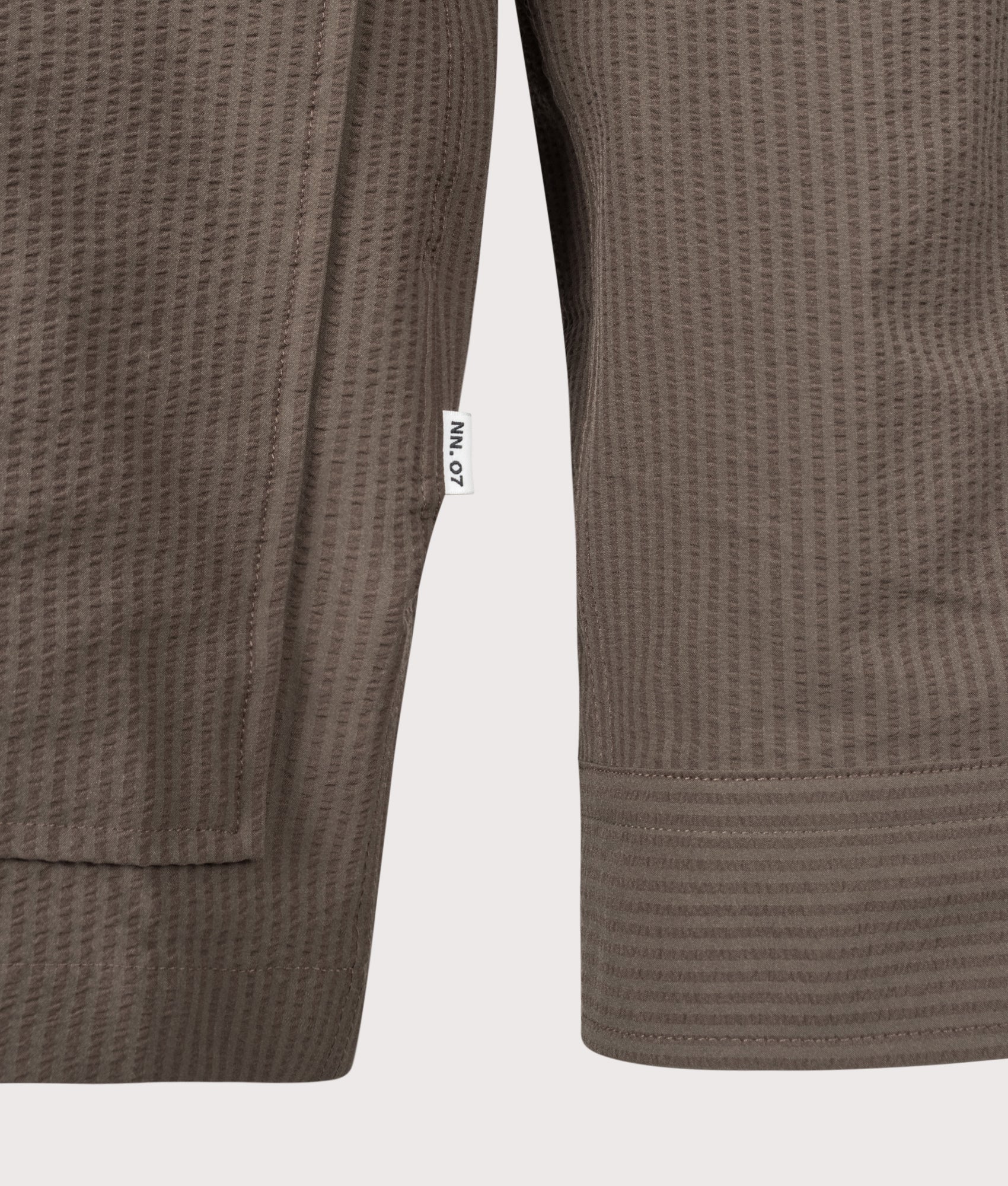 Blaze Seersucker Overshirt in Mable Husk by NN.07. Shot by EQVVS. Detail shot.