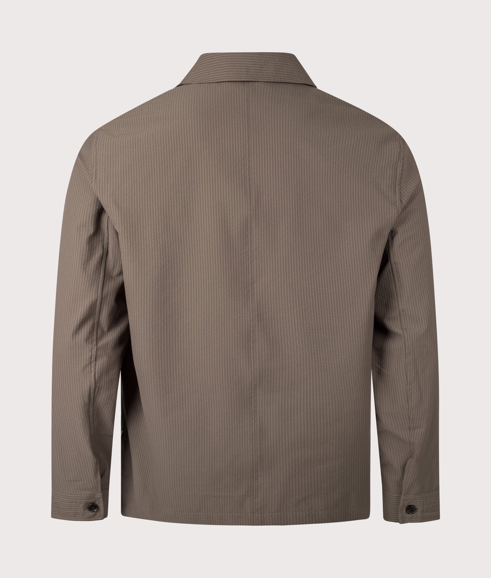 NN.07 Blaze Seersucker Overshirt in Mable Husk at EQVVS Menswear. Back shot.