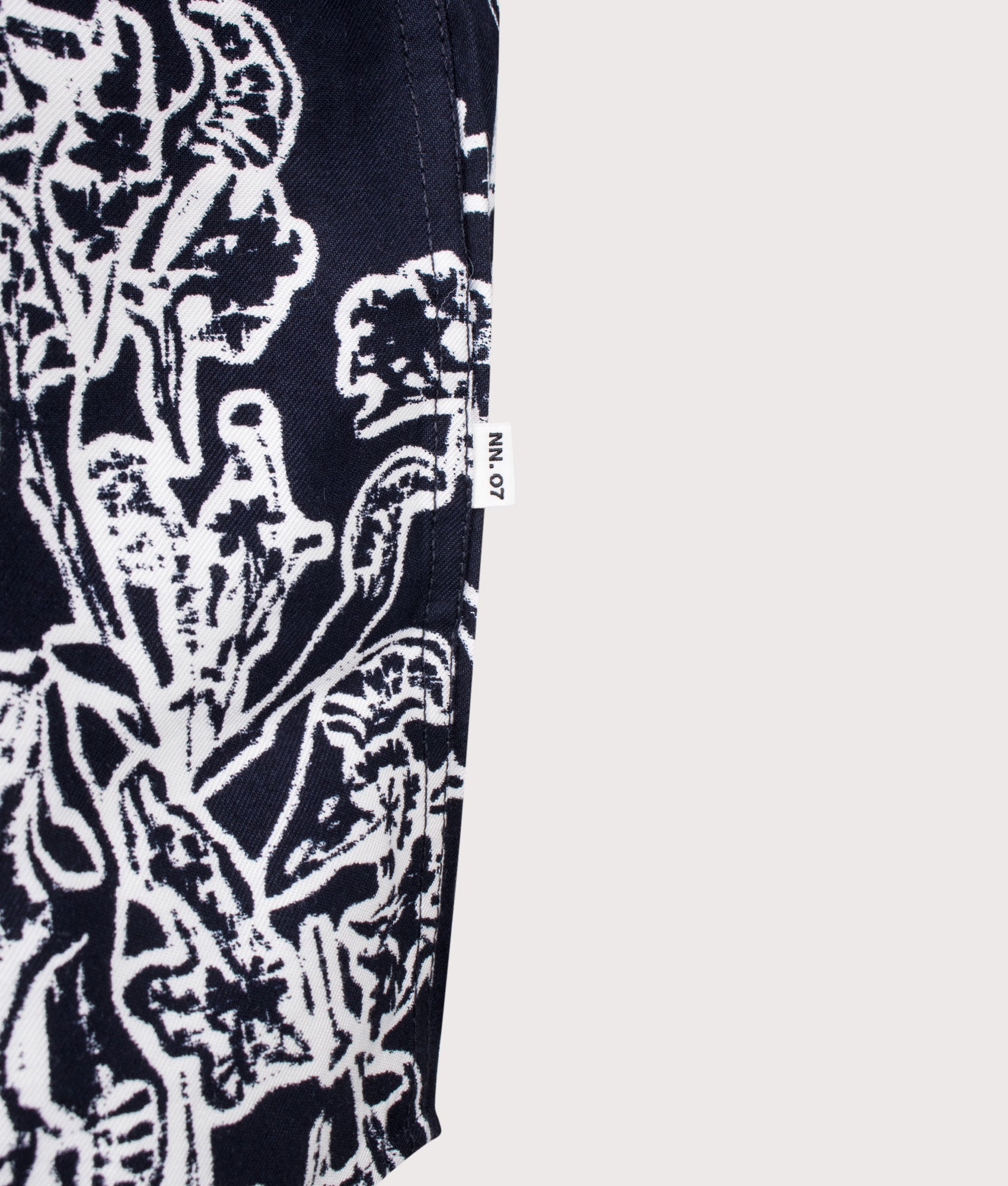 Deon Short Sleeve Print Shirt in Navy Blue by NN.07. Shot by EQVVS. Detail shot.