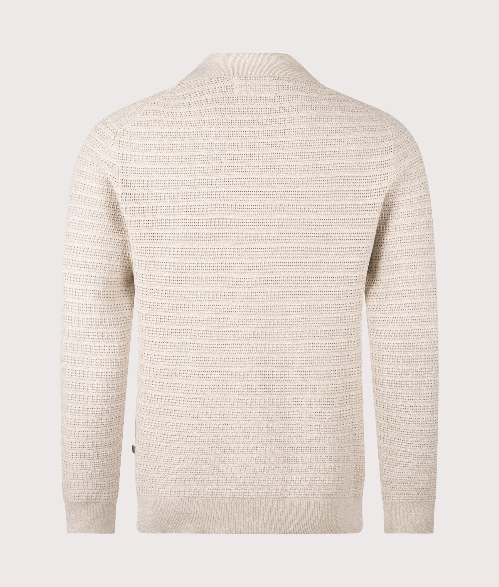 NN.07 Gustav Zip Through Knit Cardigan in Ivory Mouliné at EQVVS Menswear. Back shot.