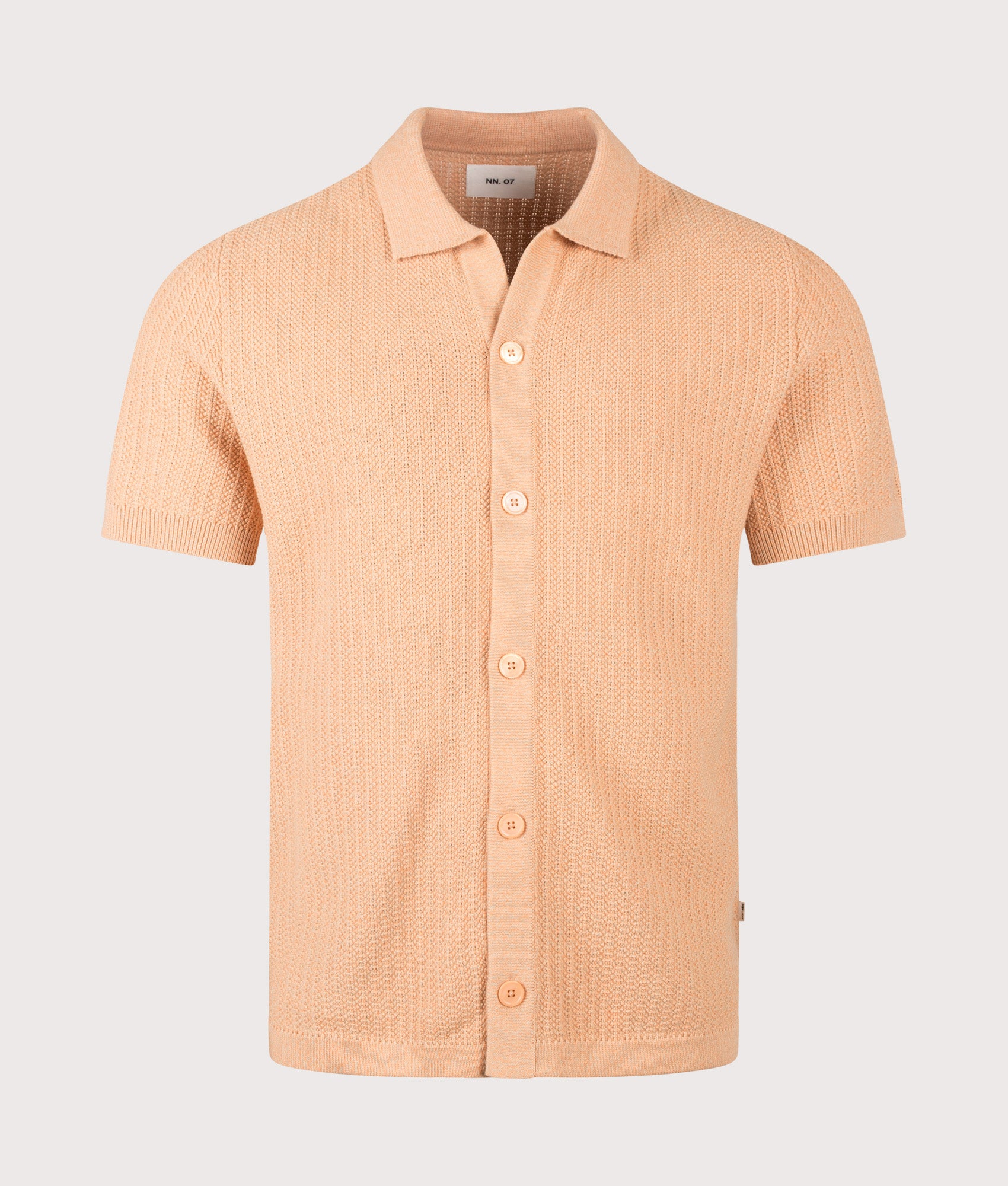 NN.07 Ares knitted Short Sleeve Shirt in Corashell at EQVVS Menswear. Front shot.