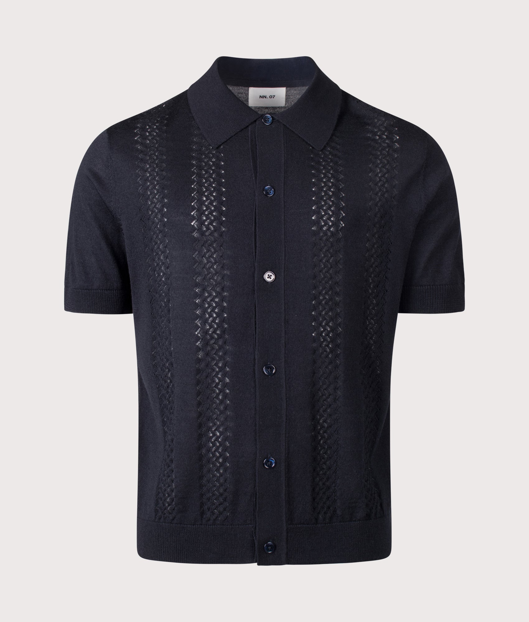 Thor Knitted Polo shirt in Deep Navy by NN.07. Shot by EQVVS. Front shot.