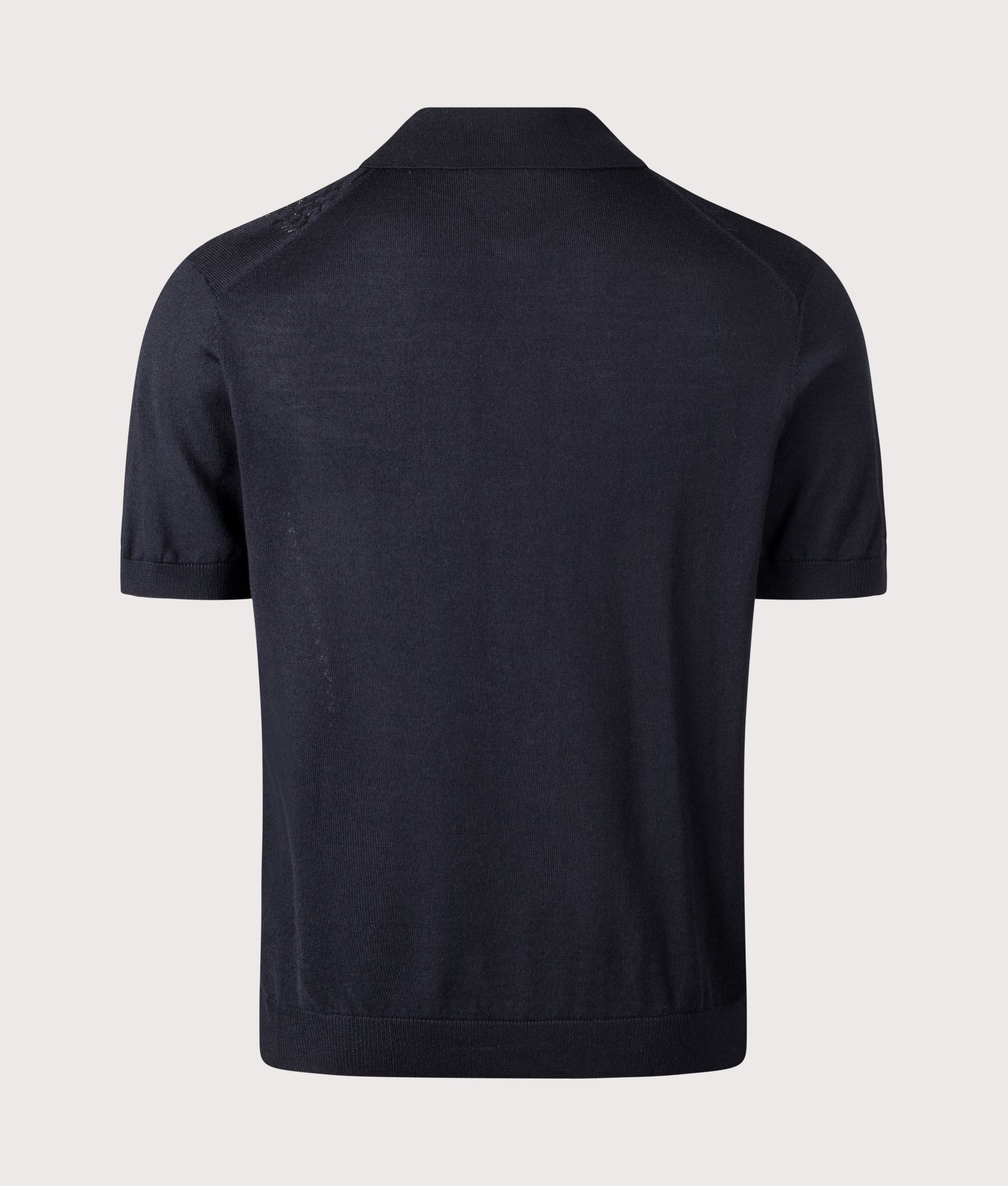 NN.07 Thor Knitted Polo shirt in Deep Navy at EQVVS Menswear. Back shot.