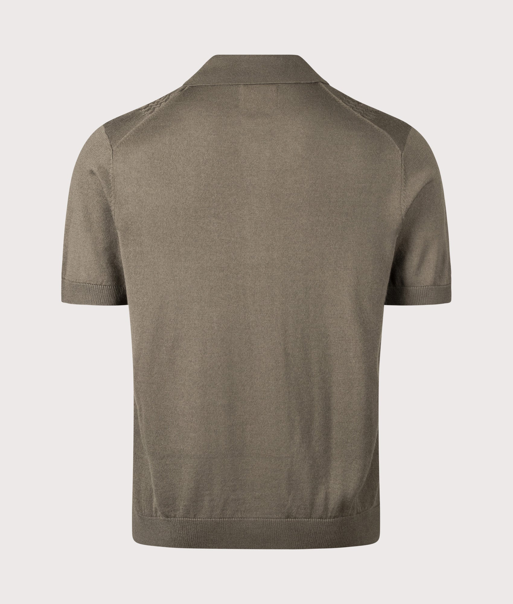 NN.07 Thor Knitted Polo shirt in Mable Husk at EQVVS Menswear. Back shot.