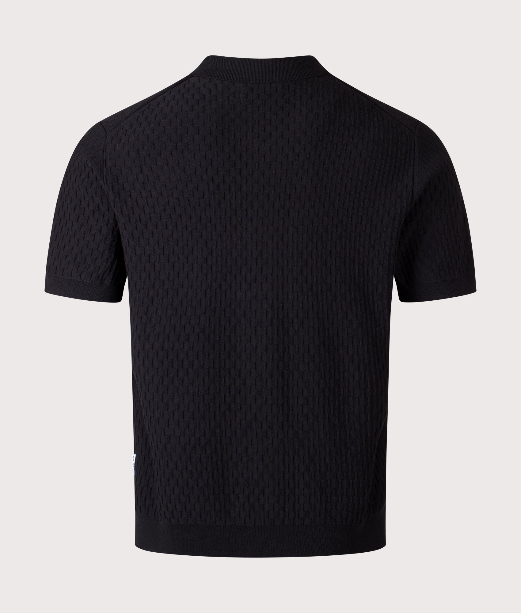 NN.07 Gustav Full Zip Knit Polo Shirt in  Black at EQVVS Menswear. Back shot.