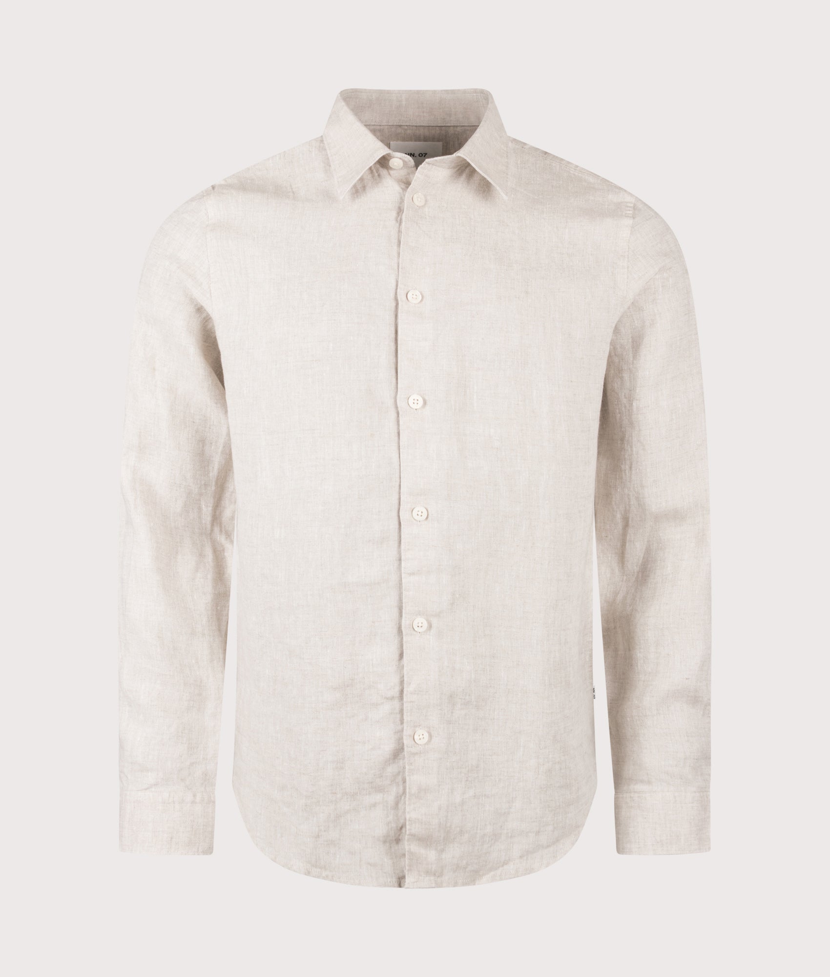Enzo Linen Shirt in Oat by NN.07. Shot by EQVVS. Front shot.