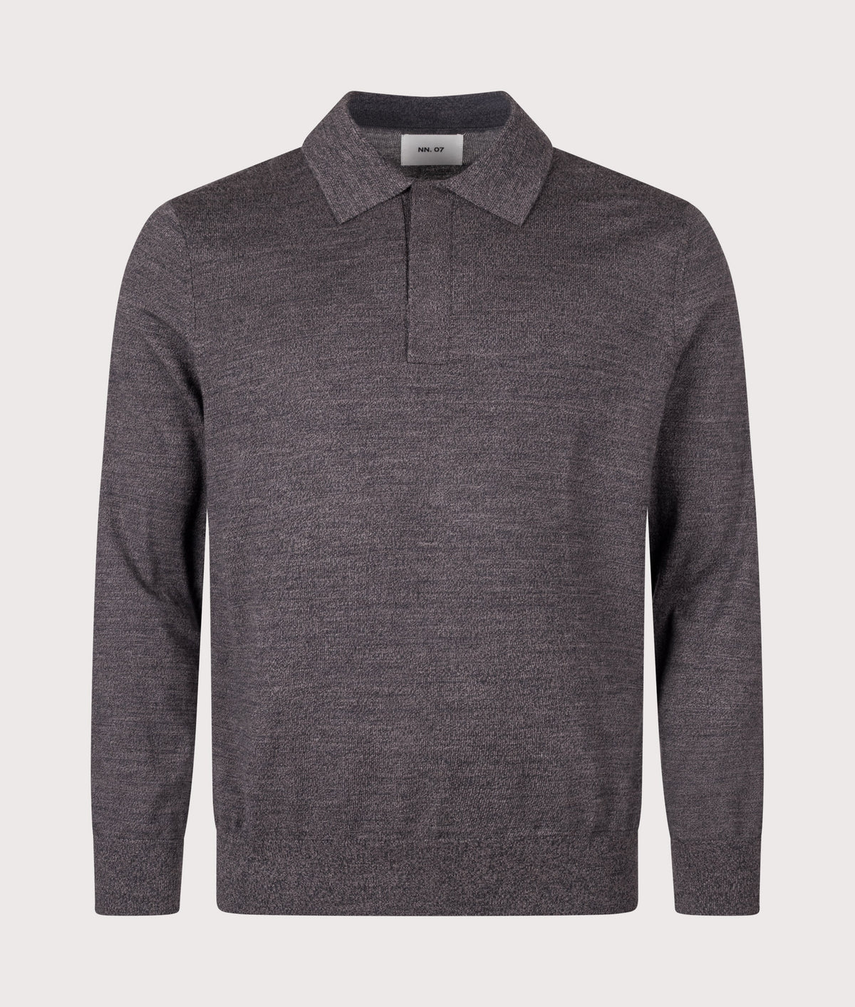 NN.07 Emerson Long Sleeve Wool Knitted Polo Shirt in Earthwood at EQVVS Menswear. Front shot.