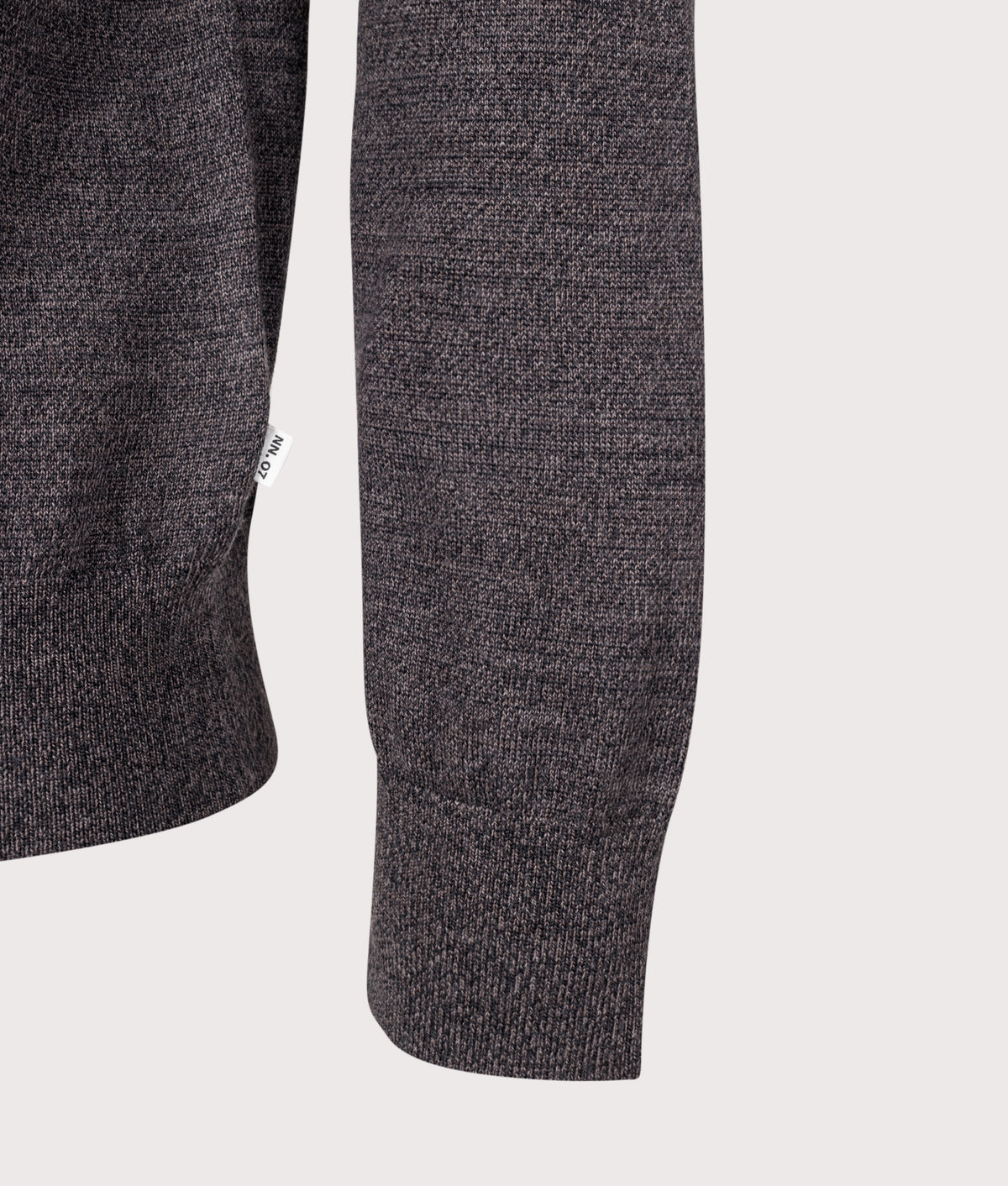 NN.07 Emerson Long Sleeve Wool Knitted Polo Shirt in Earthwood at EQVVS Menswear. Detail shot.