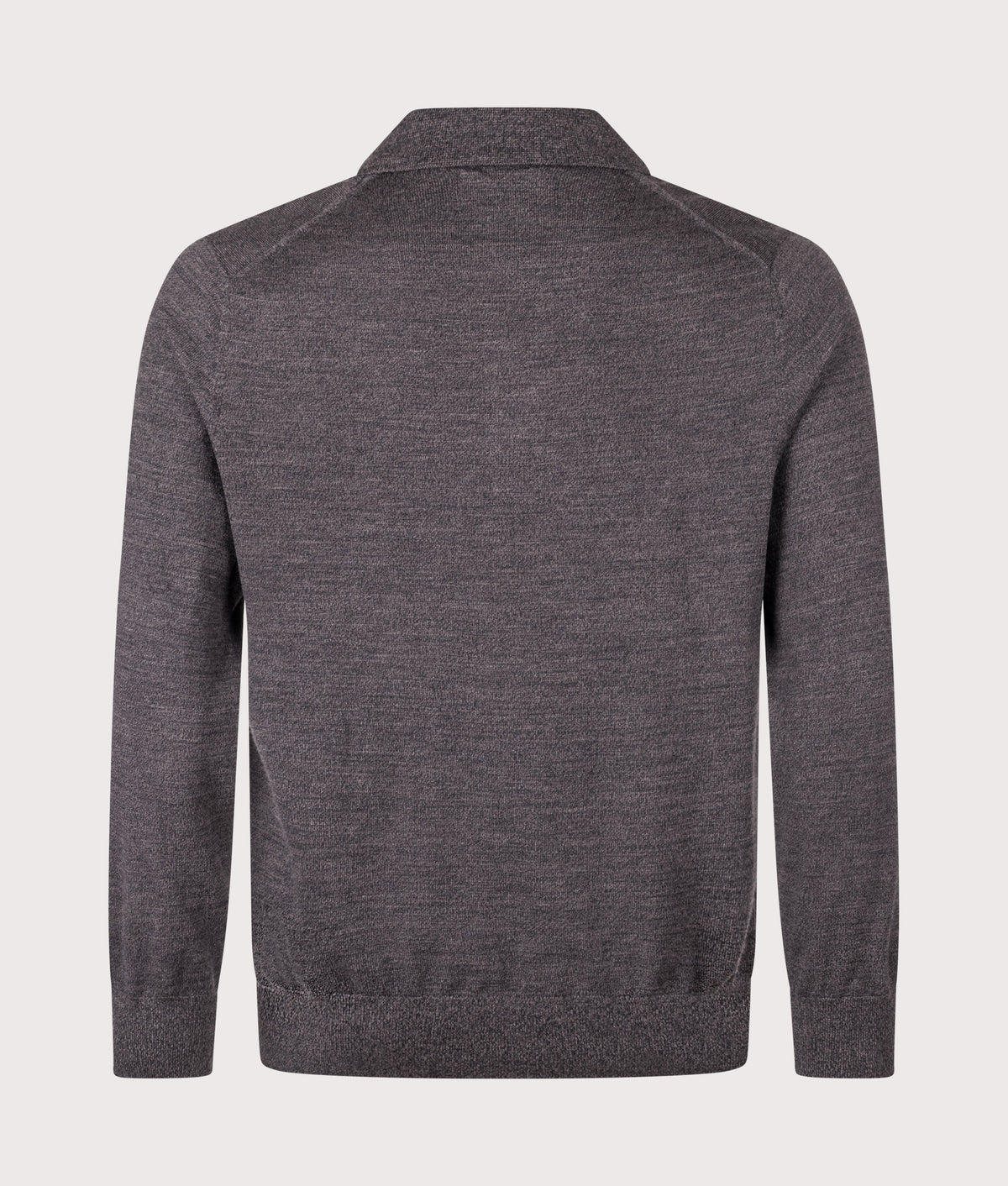NN.07 Emerson Long Sleeve Wool Knitted Polo Shirt in Earthwood at EQVVS Menswear. Back shot.