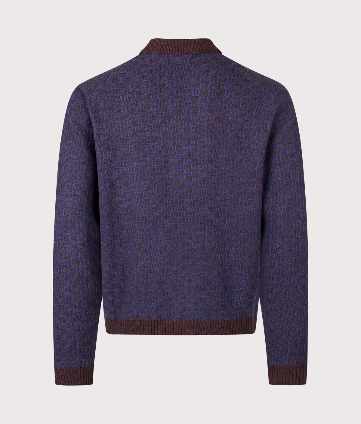 NN.07 Regular Fit Thor Polo Knit Cardigan in Deep truffle at EQVVS Menswear. Back shot.