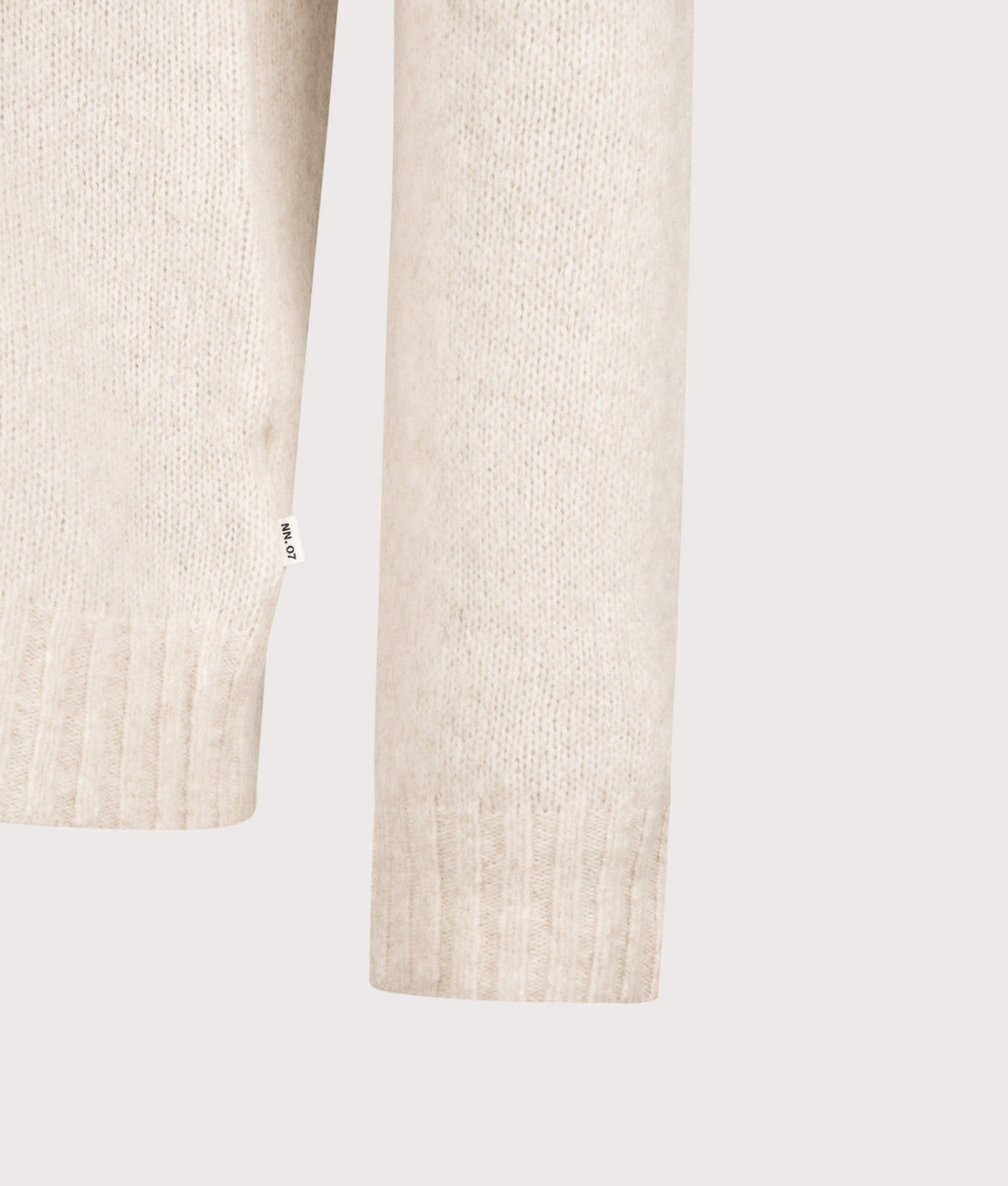 NN.07 Regular Fit Lee Knit Jumper in Ivory at EQVVS Menswear. Detail shot.