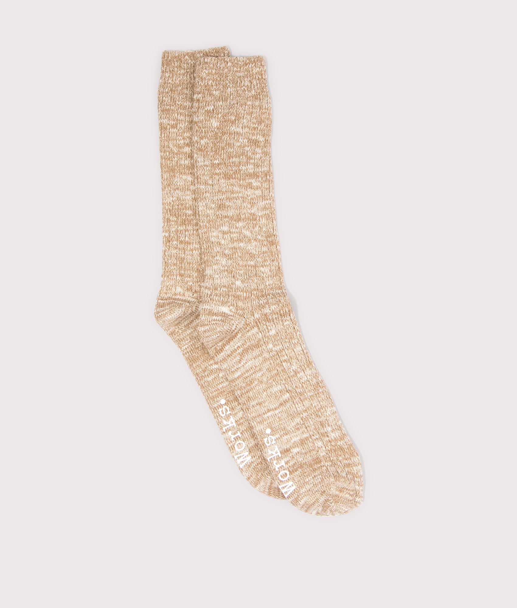 Slub Sock iN Dark Sand by Universal Works. EQVVS Flat Shot.
