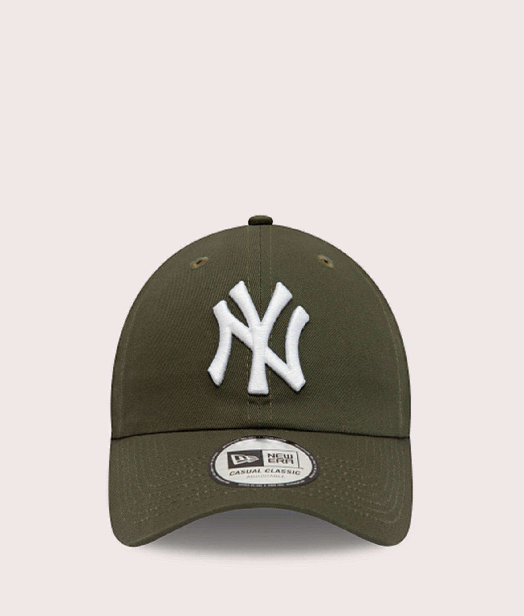 New Era New York Yankees League Essential 9TWENTY Adjustable Cap in Green at EQVVS Menswear. Front shot.