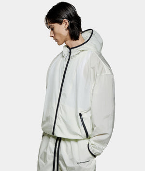 Active Nylon Hooded Jacket. Shot by EQVVS. Front model angled shot.