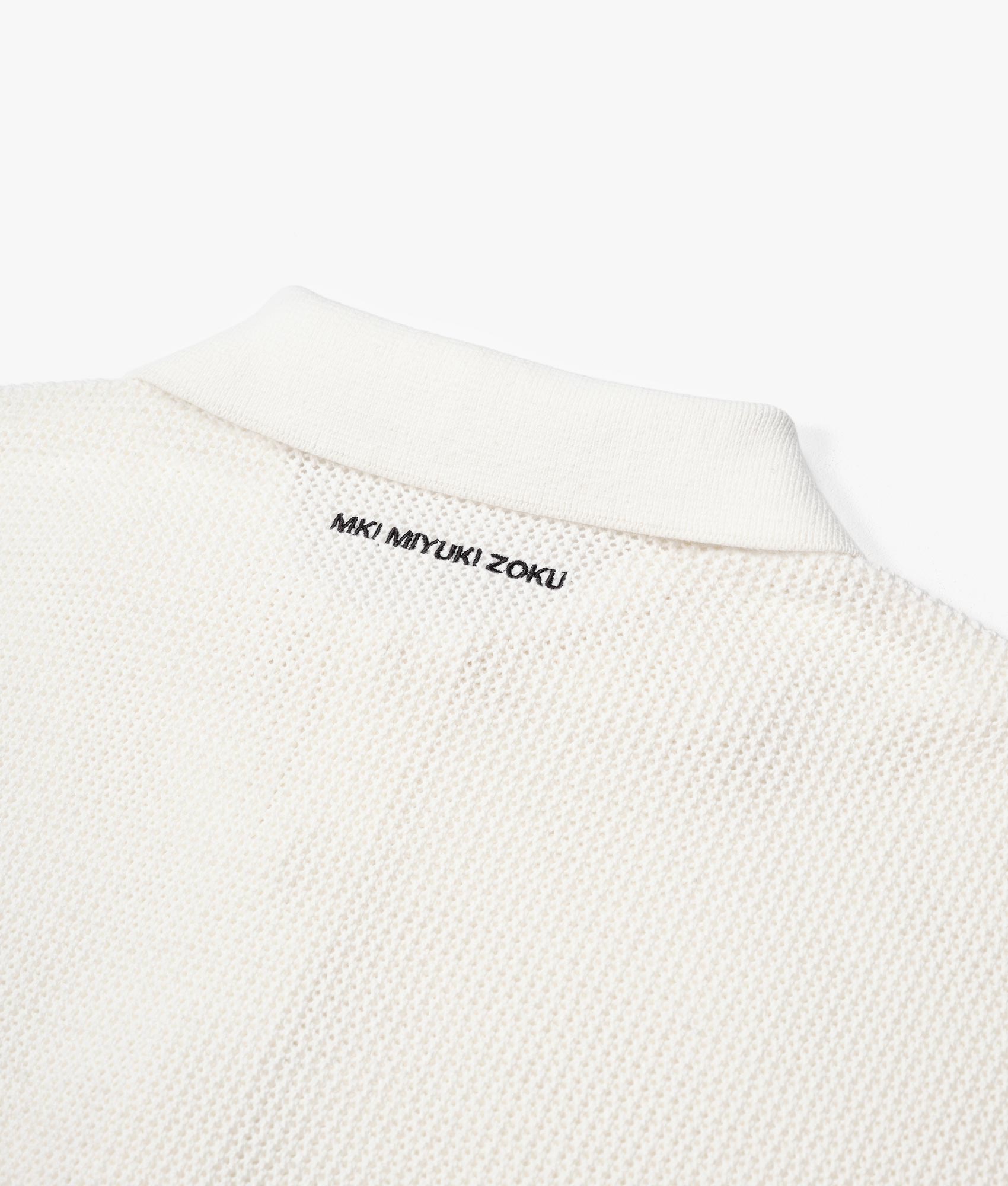Oversized Loose Gauge Polo Shirt in Off White by MKI MIYUKI ZOKU. EQVVS Detail Shot.