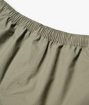 Relaxed Fit Ripstop Cargo Shorts in Sage Green by MKI MIYUKI ZOKU. EQVVS Detail Shot.