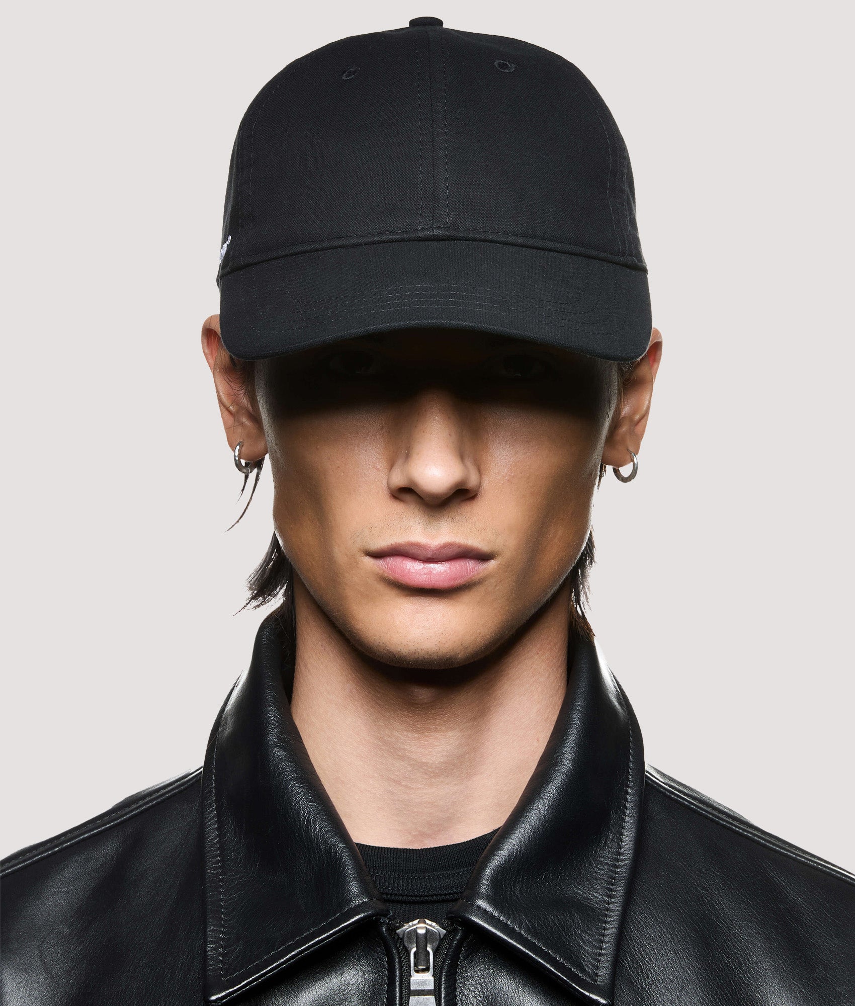 MKI MIYUKI ZOKU 6 Panel Cap in Black at EQVVS Menswear. Model front shot.
