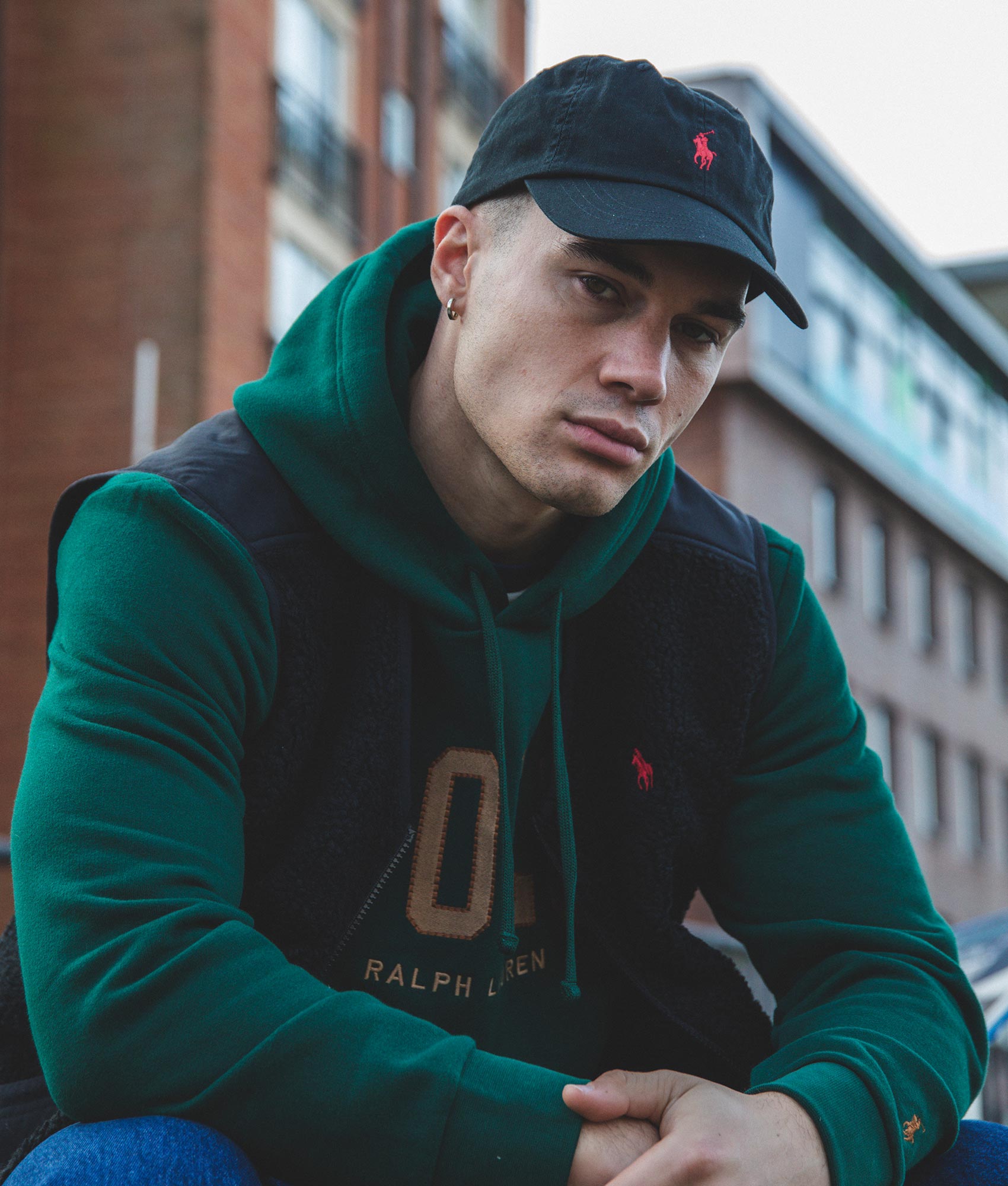 Polo Ralph Lauren Cotton Chino Baseball Cap in Polo Black at EQVVS Menswear. Campaign shot.