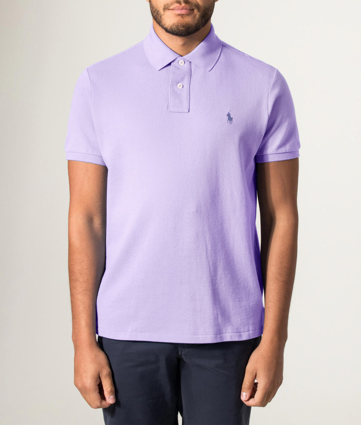 Custom Slim Fit Mesh Polo Shirt. Shot by EQVVS. Front model shot.