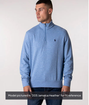 Polo Ralph Lauren Quarter Zip Sweatshirt in jamican Heather. model Shot at EQVVS