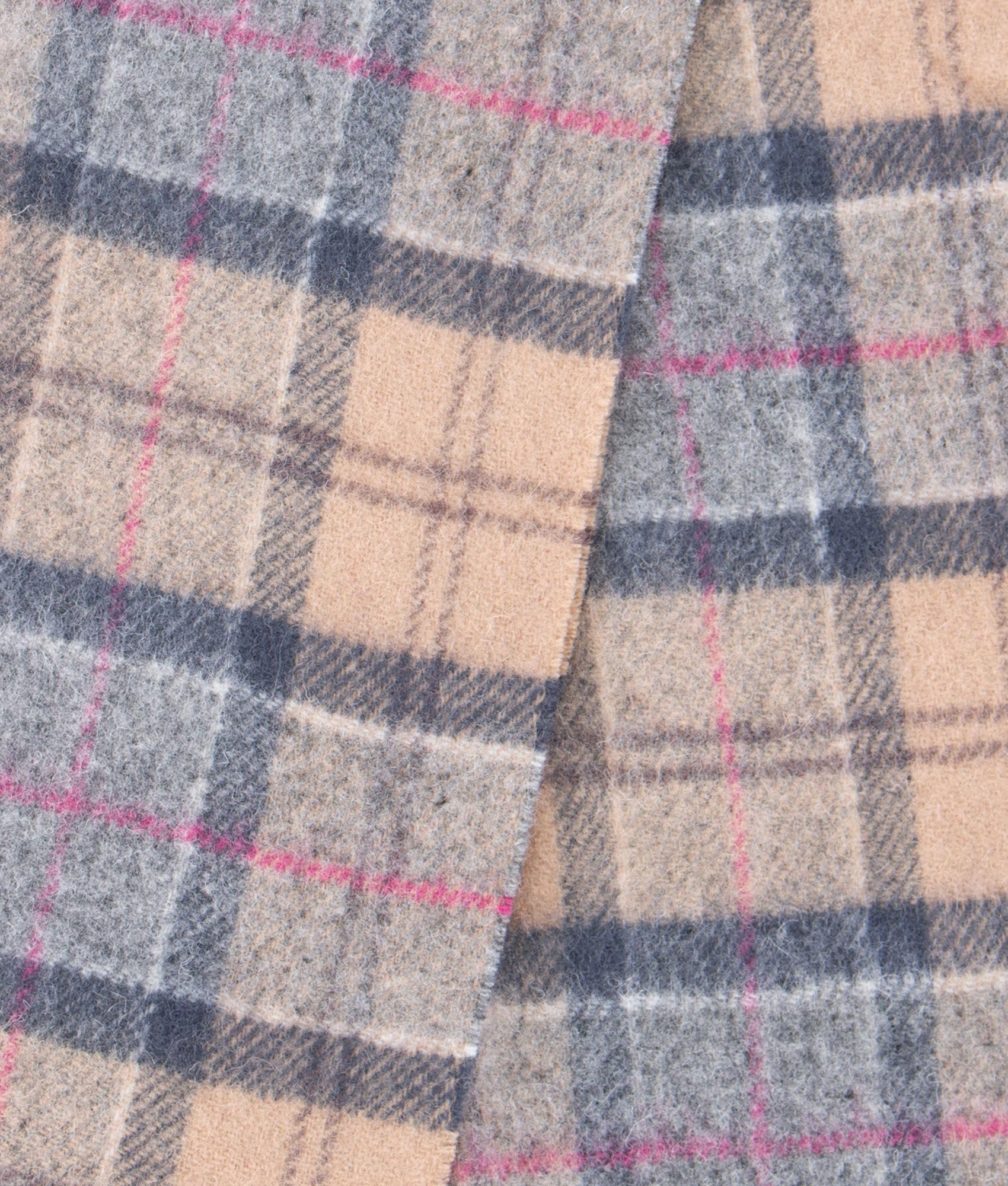 Barbour Lifestyle Tartan Scarf in Dress Tartan at EQVVS Menswear. Detail shot. 