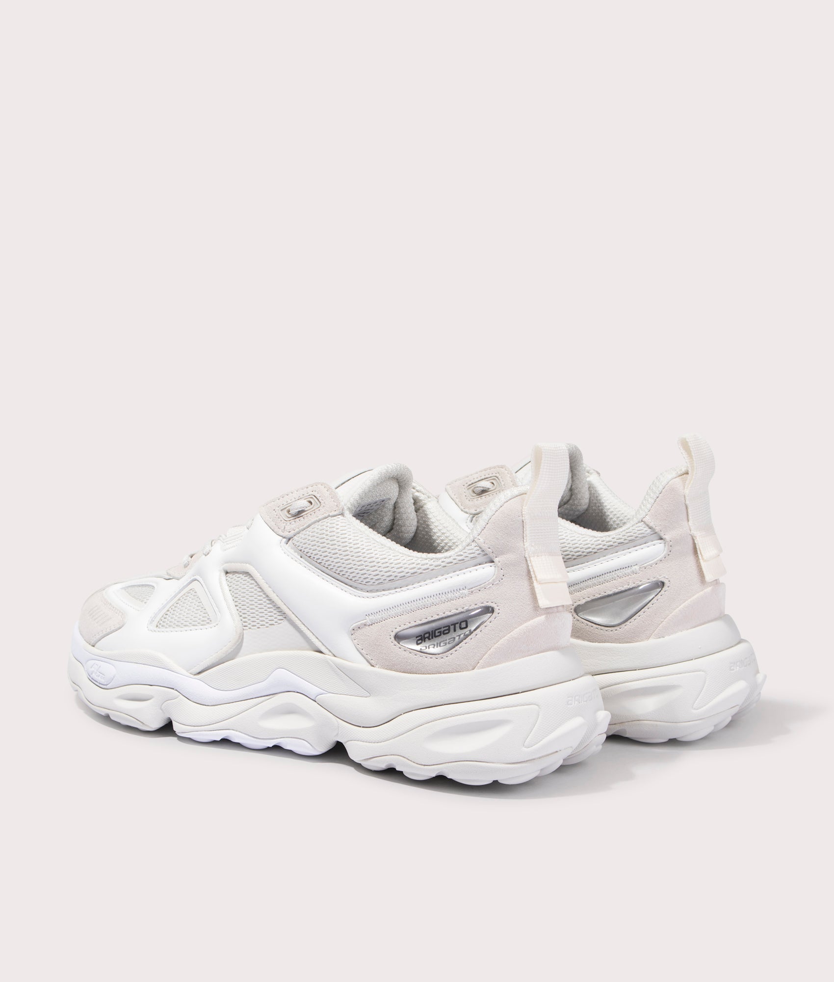 Satellite Runner Sneakers in White by Axel Arigato. EQVVS Menswear Back Pair Shot.