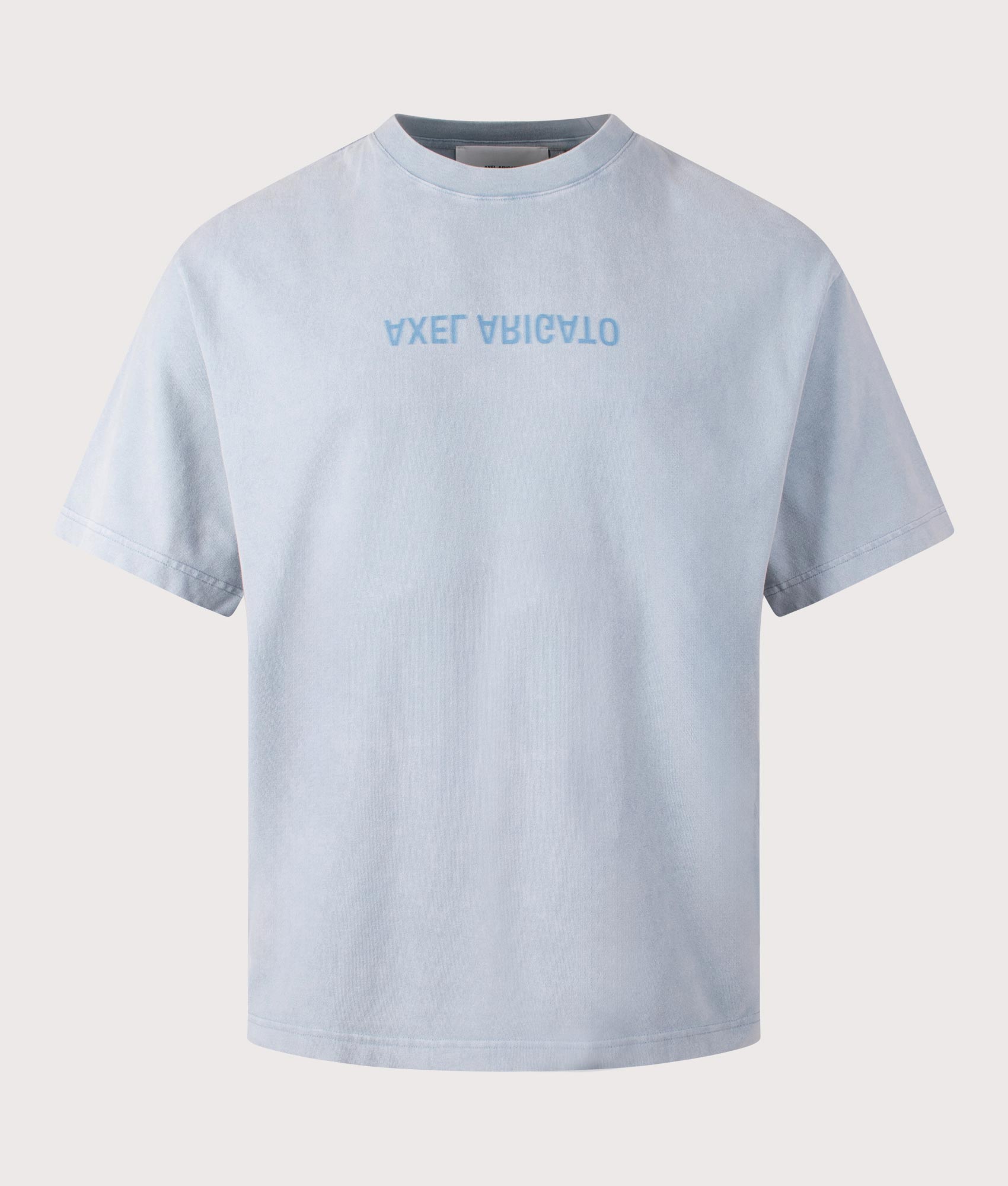 Axel Arigato Distort Washed T-Shirt in Steel Blue. Shot at EQVVS. Front shot. 