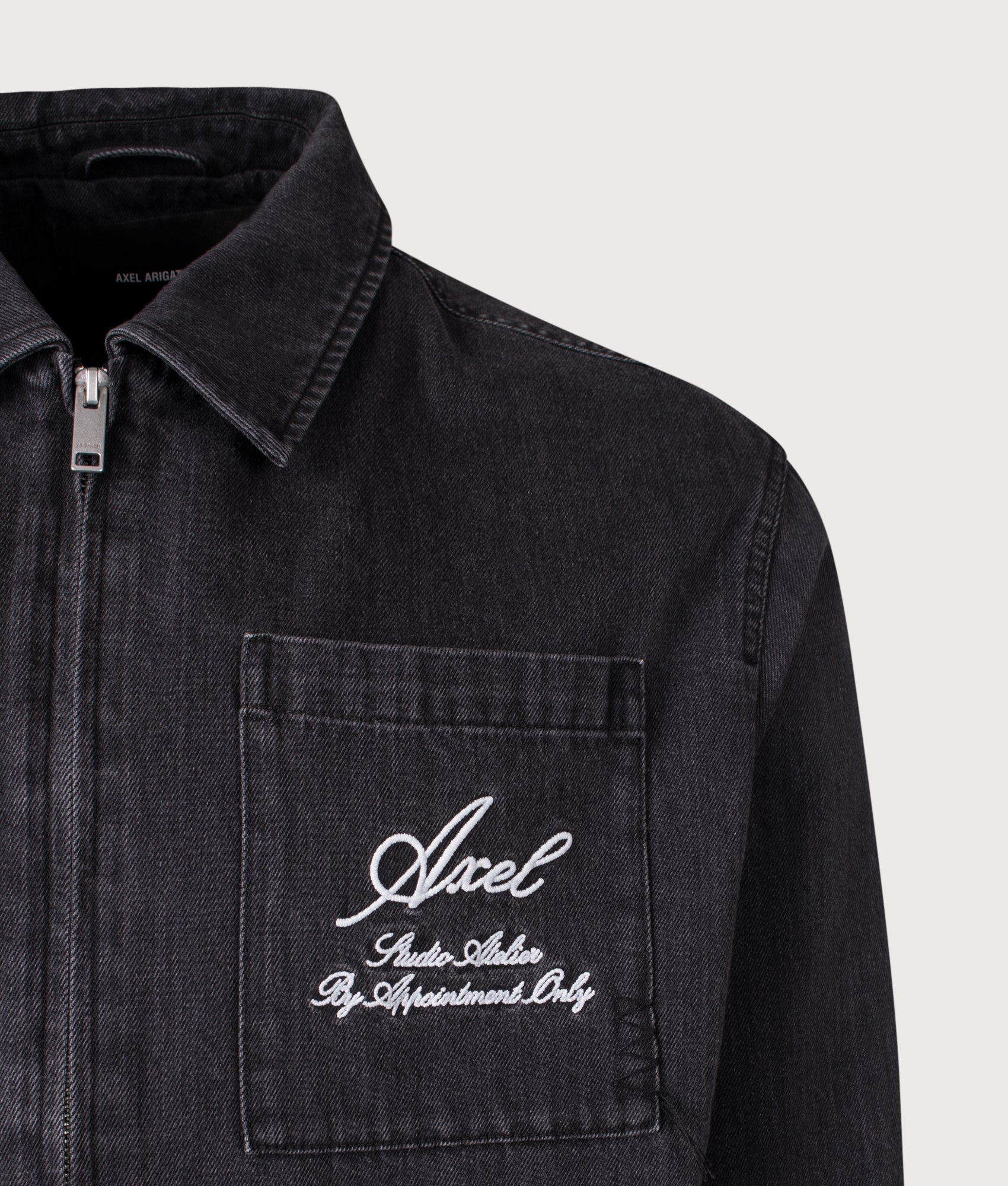 Axel Arigato Thread Jacket in Black. Shot at EQVVS. Detail shot. 