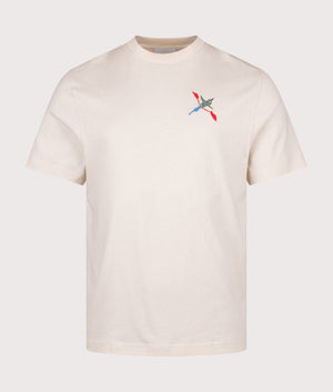 Micro Bee Bird T-Shirt by Axel Arigato in Pale Beige. Short by EQVVS. Front shot.
