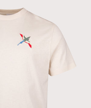 Micro Bee Bird T-Shirt by Axel Arigato in Pale Beige. Short by EQVVS. Detail shot.