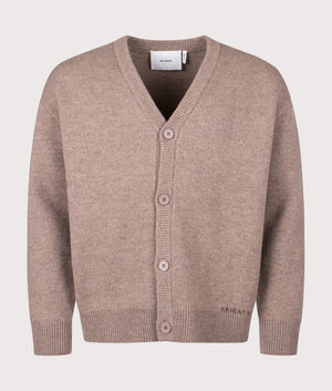 Milo Cardigan by Axel Arigato in Stone Brown. Shot by EQVVS. Front shot.