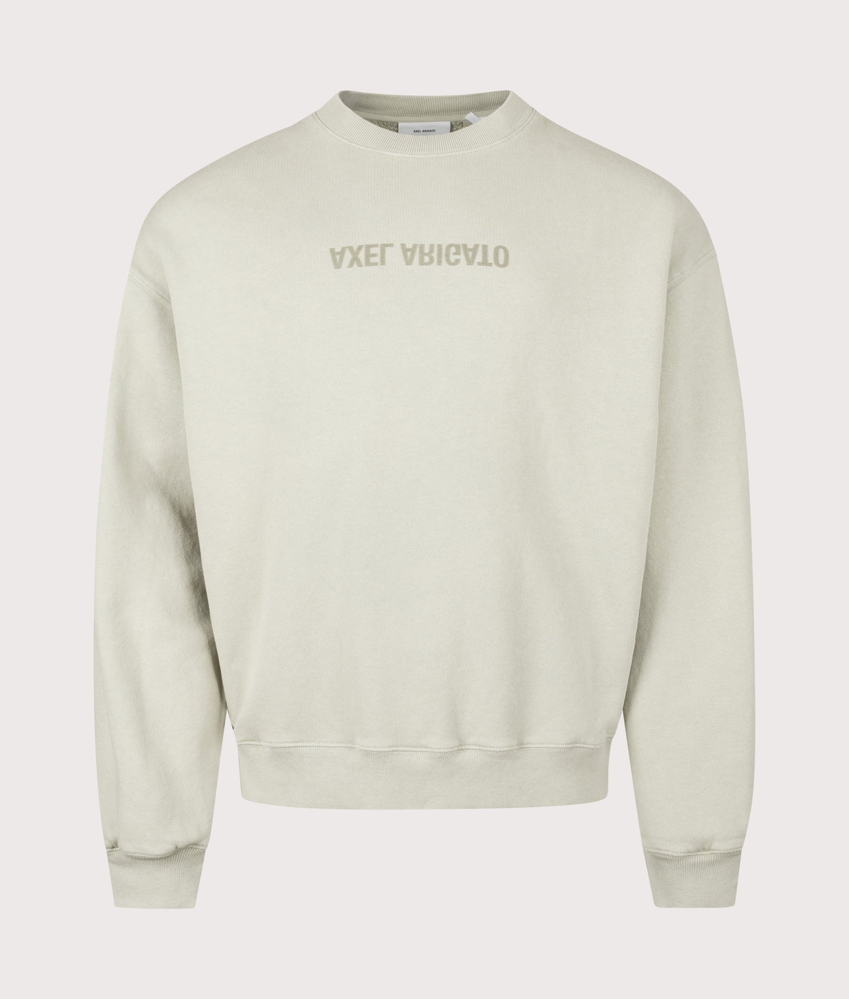 Distort Washed Sweatshirt by Axel Aroigato in Dusty Green. Shot by EQVVS. Front shot.