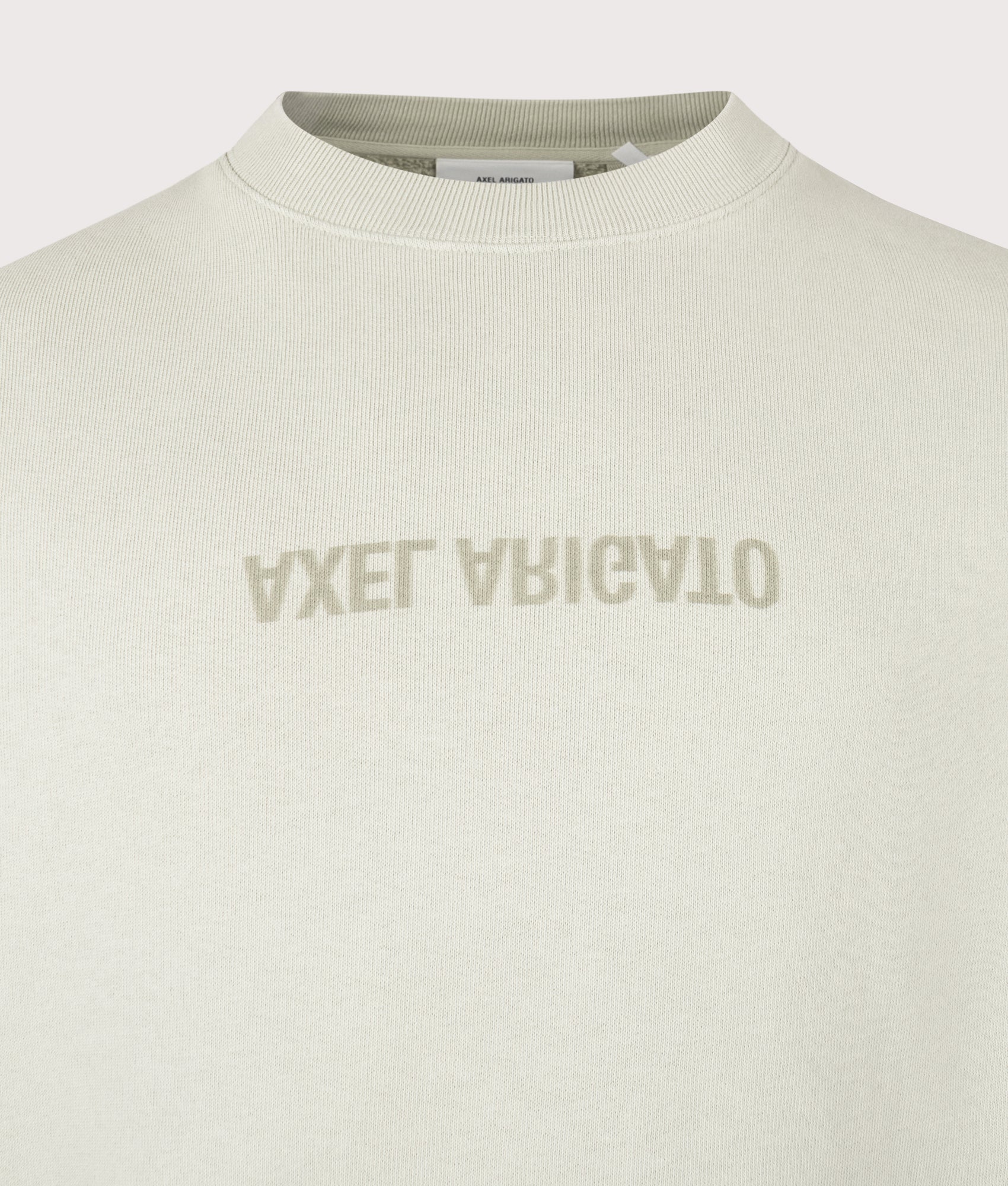 Distort Washed Sweatshirt by Axel Aroigato in Dusty Green. Shot by EQVVS. Detail shot.