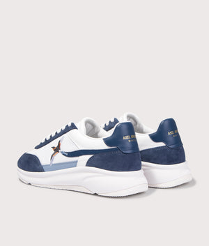 Genesis Neo Bird Runners by Axel Arigato in White/Blue. Shot by EQVVS. Back shot.