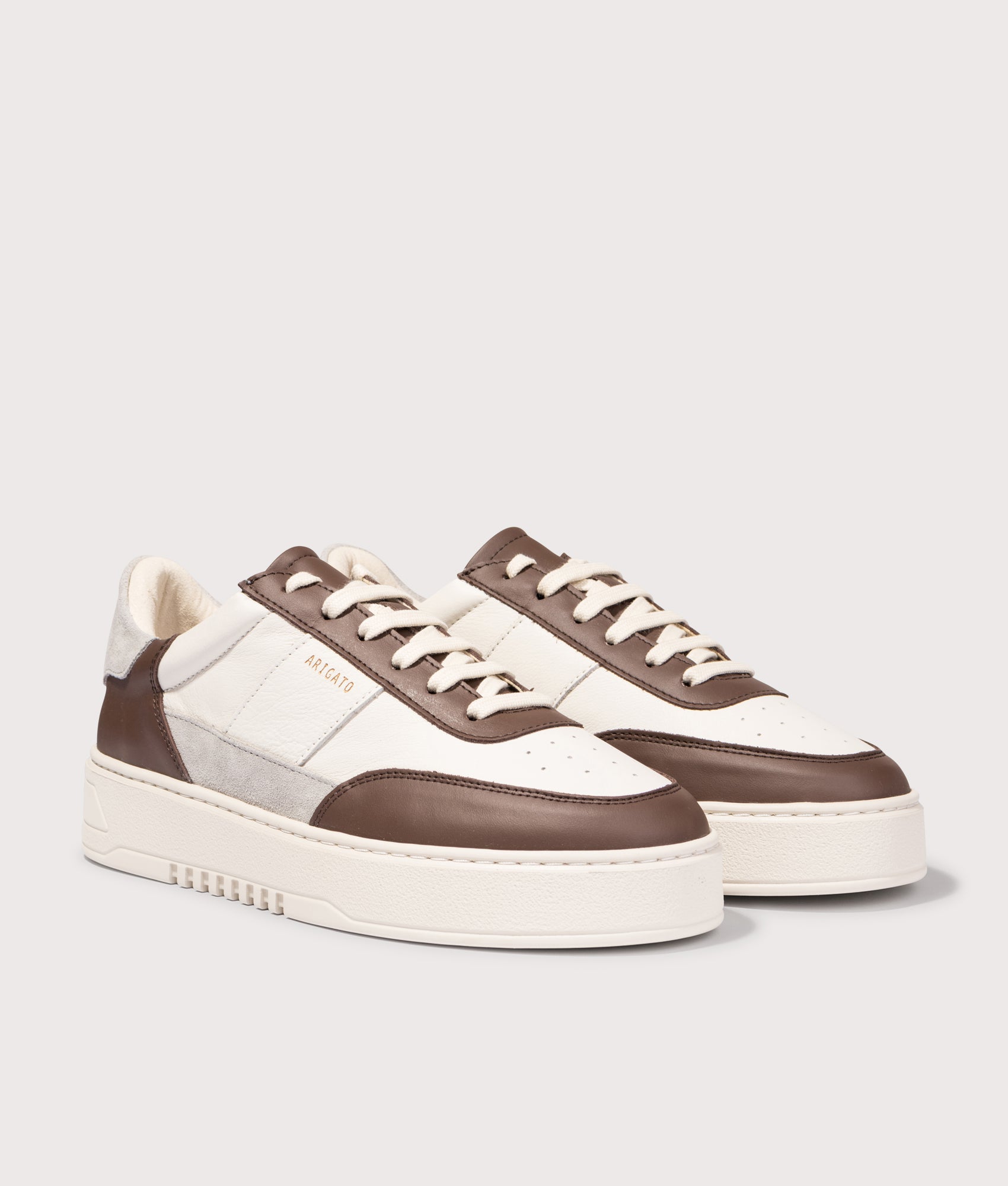 Orbit Vintage Sneakers by Axel Arigato in Orbit Brown. Shot by EQVVS. Front detail shot.