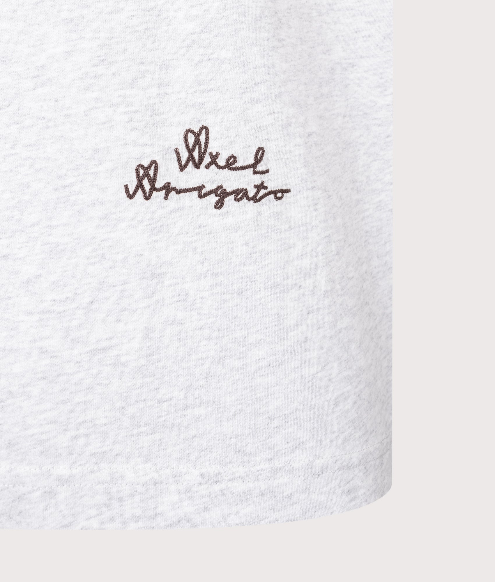 Axel Arigato Saba Spray T-Shirt in Grey Melange at EQVVS Menswear. Detail shot.