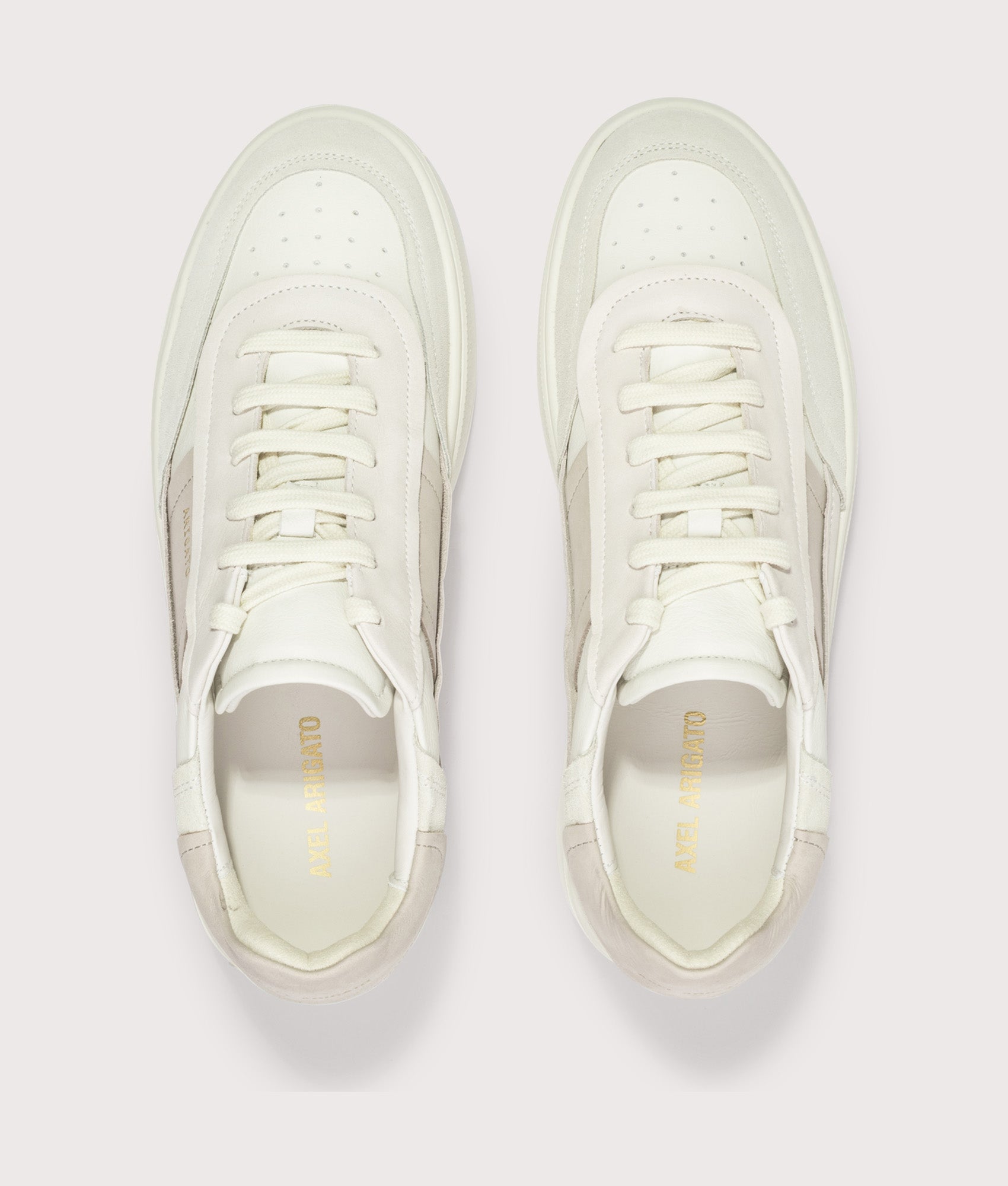 Axel Arigato Orbit Edge sneaker in Light Beige and Light Taupe at EQVVS Menswear. Above shot.
