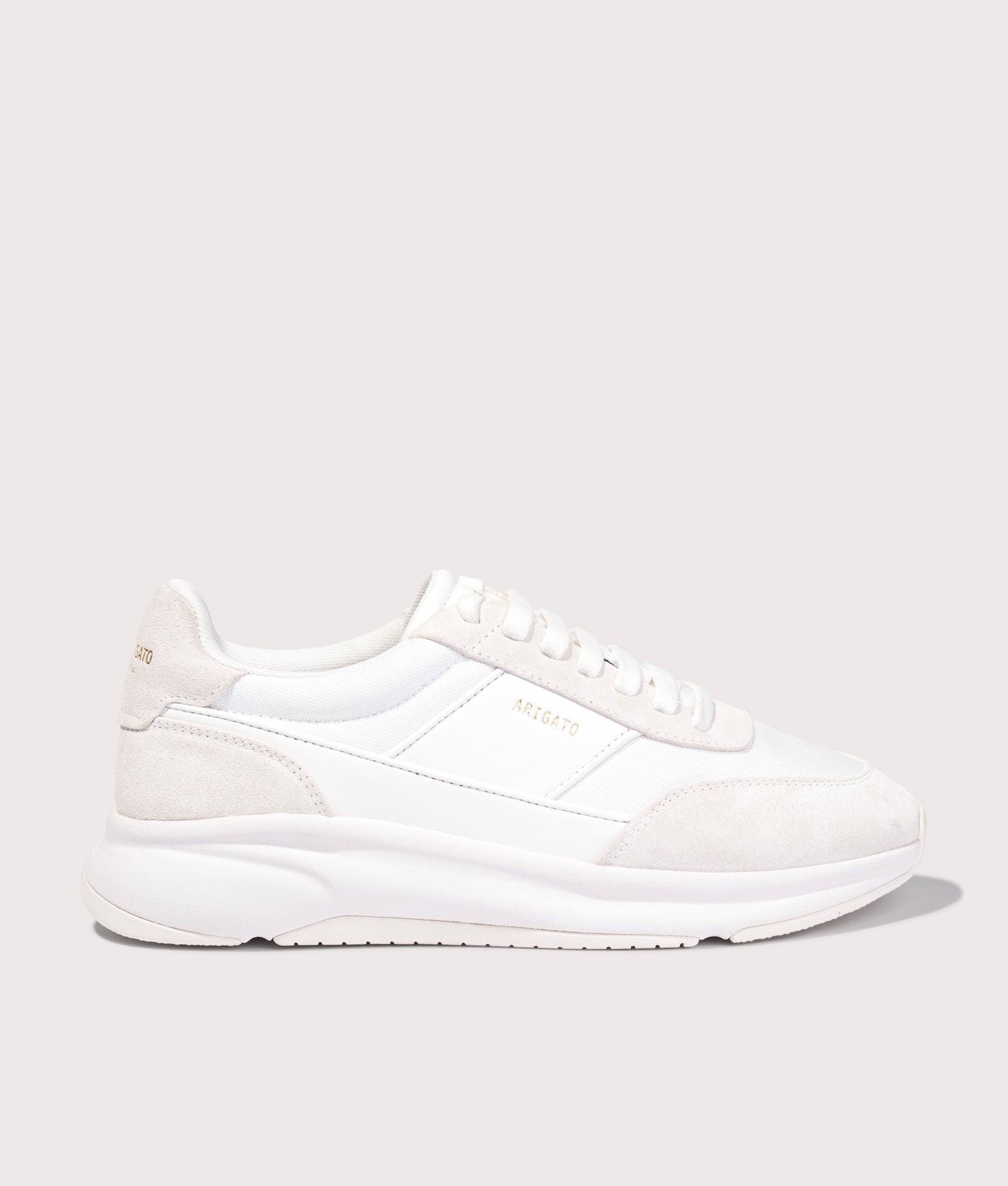 Axel Arigato Genesis Neo Runners in White/White at EQVVS Menswear. Side detail shot.