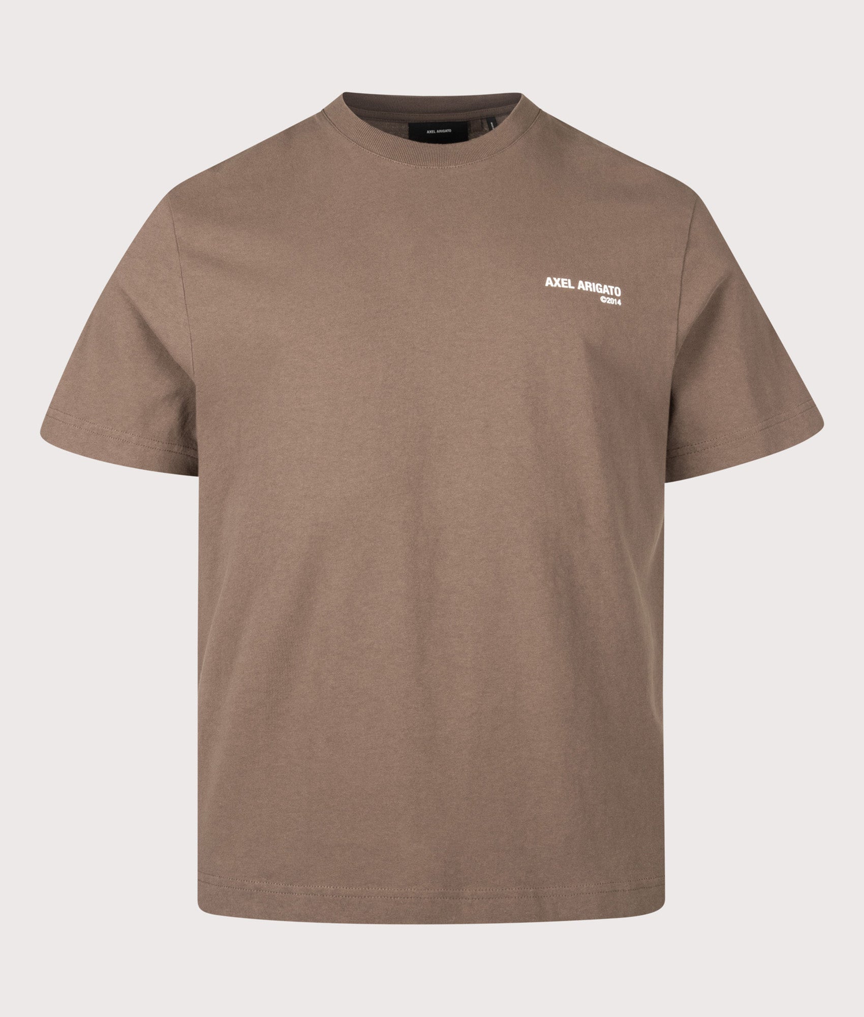 Axel Arigato Relaxed Fit Legacy T-Shirt in Coffee Brown at EQVVS Menswear. Front shot.