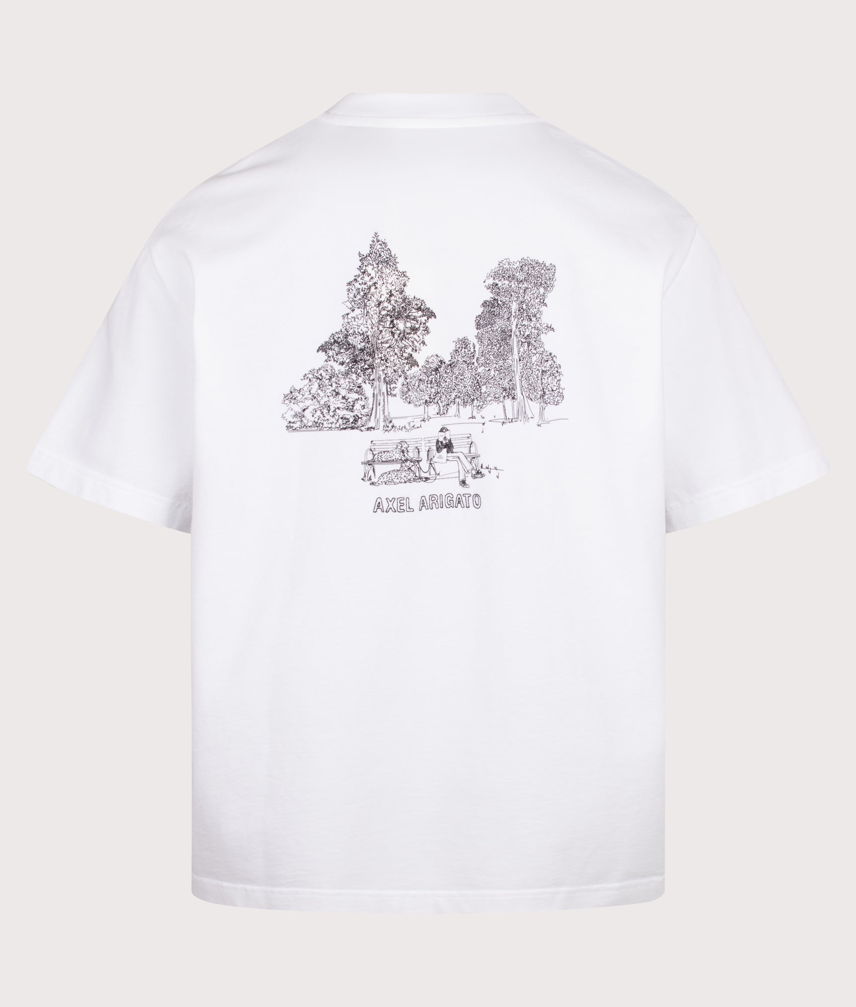 Axel Arigato Oversized Fit Forest Sketch T-Shirt in White at EQVVS Menswear. Back shot.