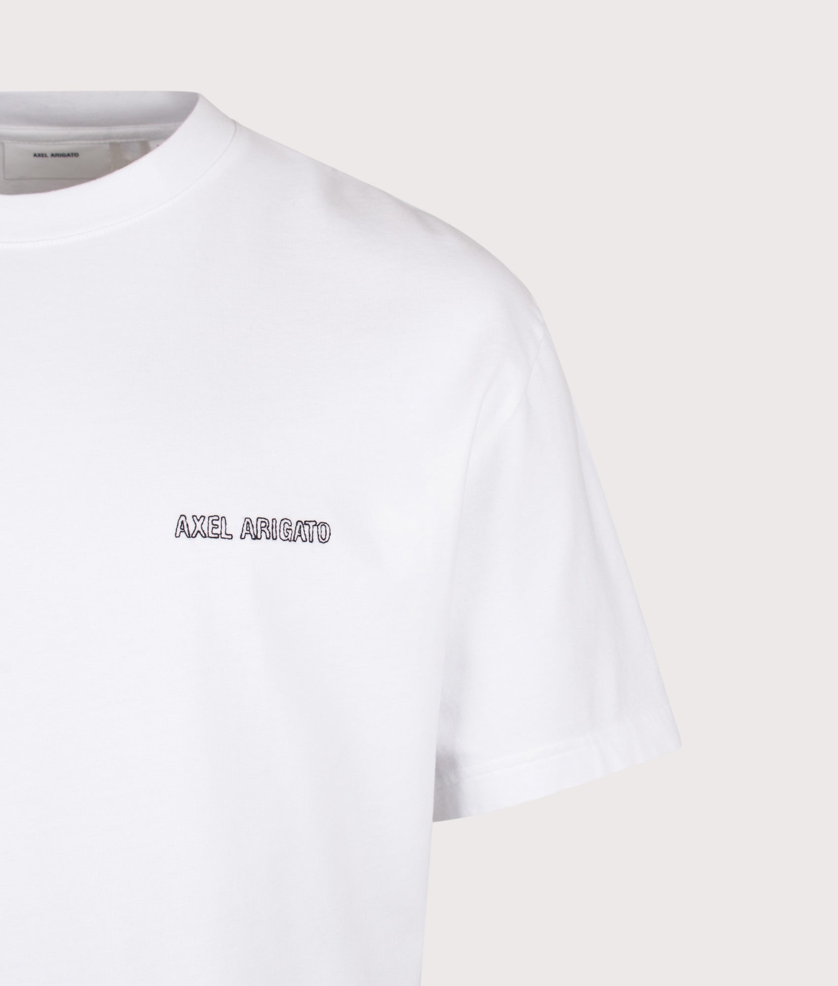 Axel Arigato Oversized Fit Forest Sketch T-Shirt in White at EQVVS Menswear. Detail shot.