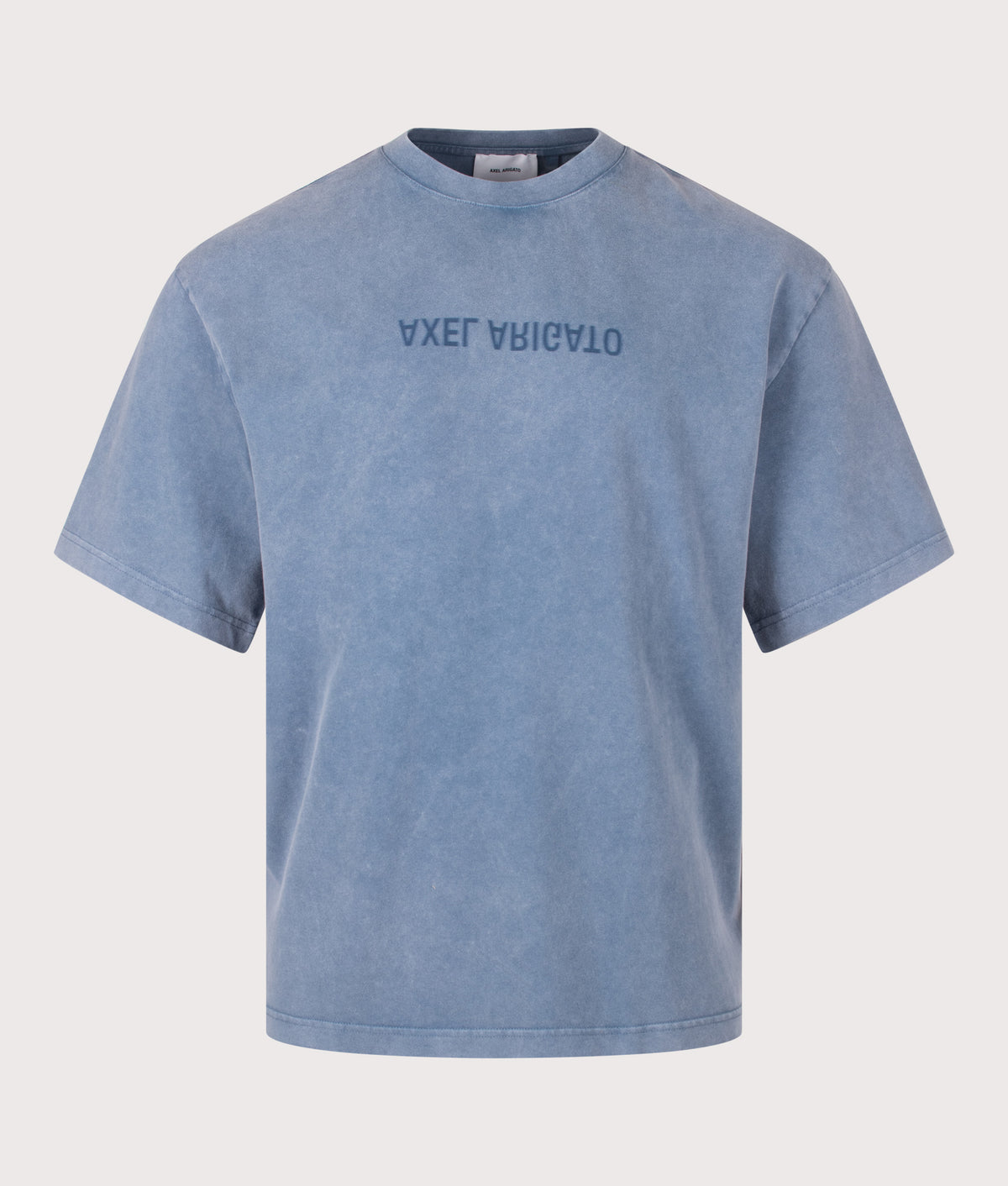 Axel Arigato Oversized Fit Distort Washed T-Shirt in Mid Blue at EQVVS Menswear. Front shot.
