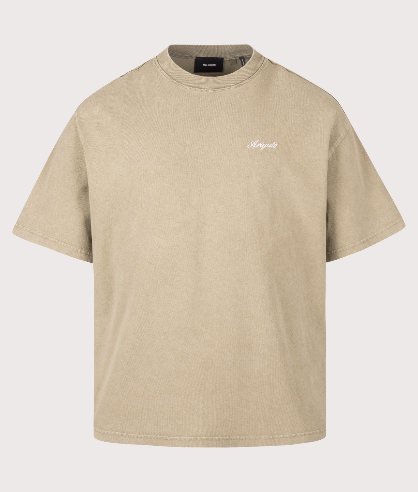Axel Arigato Oversized Fit Honor Washed T-Shirt in Olive Green at EQVVS Menswear. Front shot.
