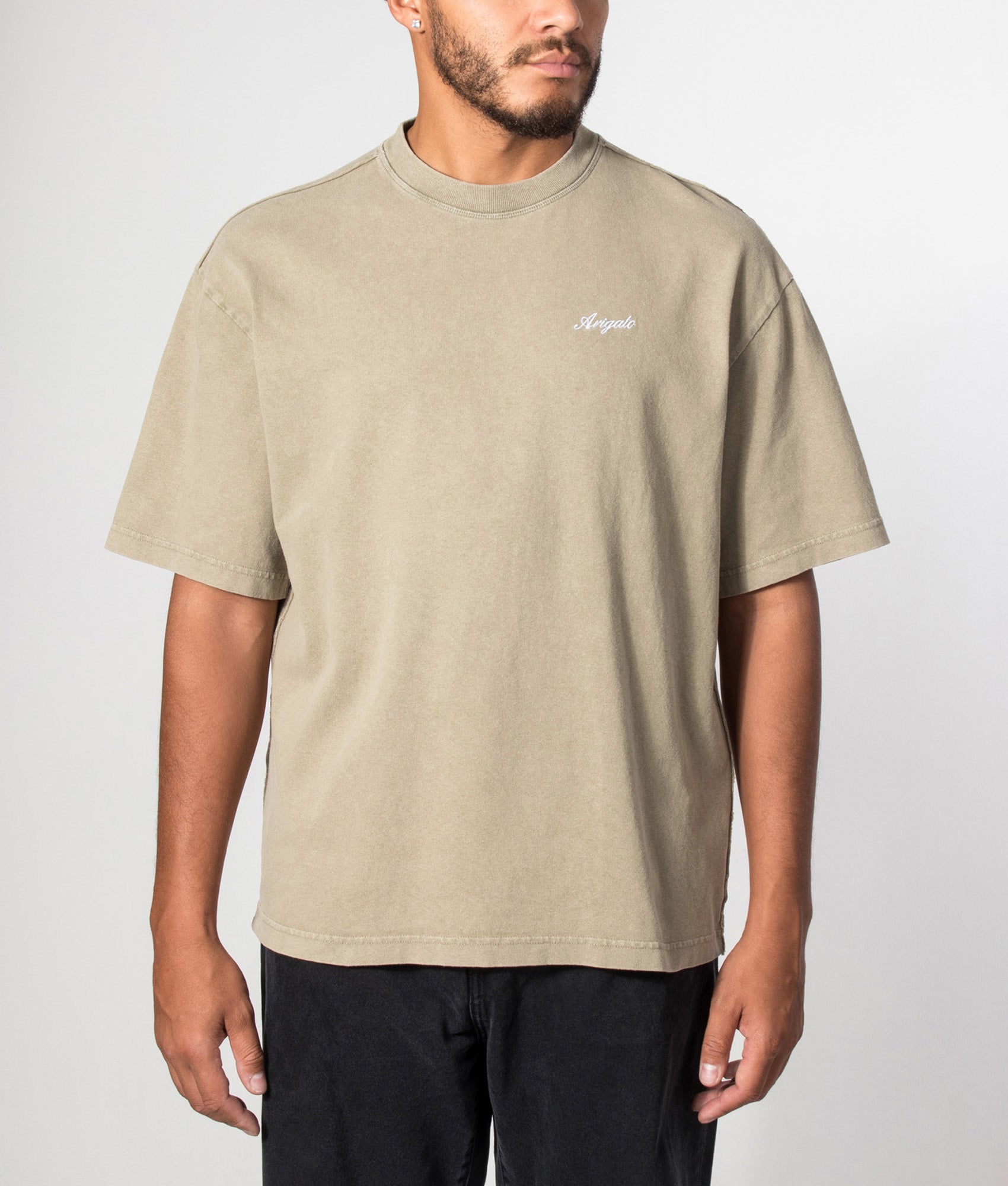 Axel Arigato Oversized Fit Honor Washed T-Shirt in Olive Green at EQVVS Menswear. Model front shot.