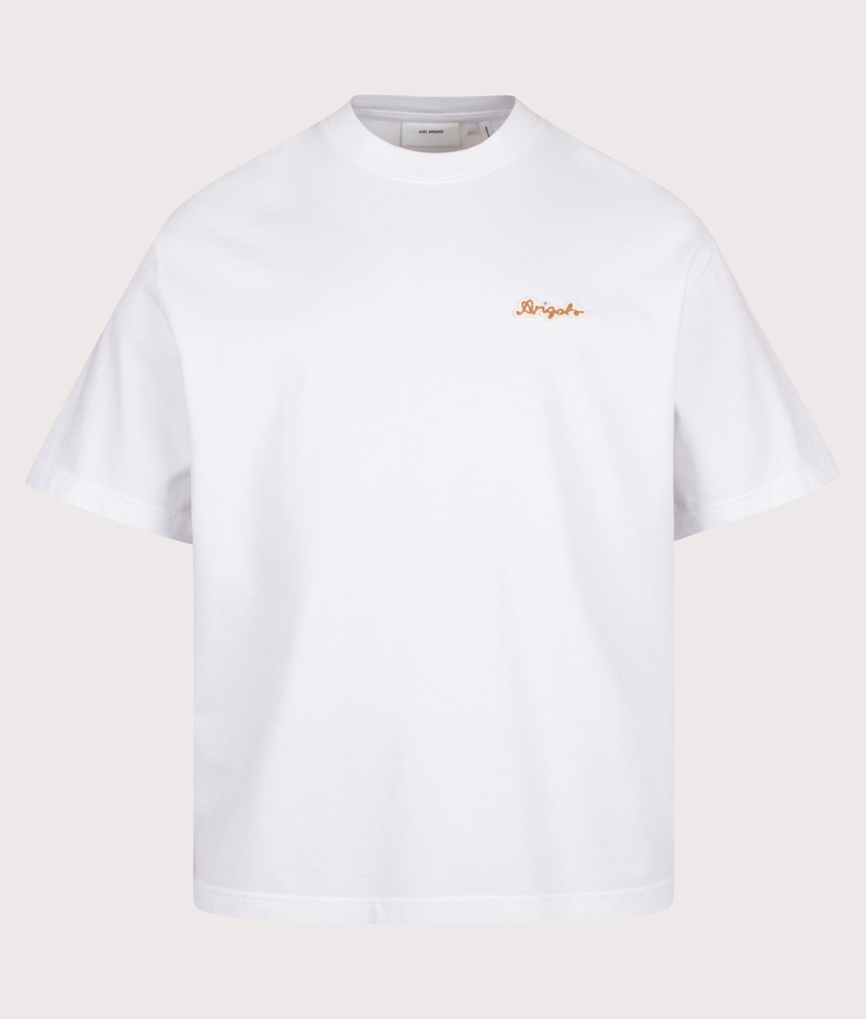 Axel Arigato Oversized Fit Trace T-Shirt in White at EQVVS Menswear. Front shot.