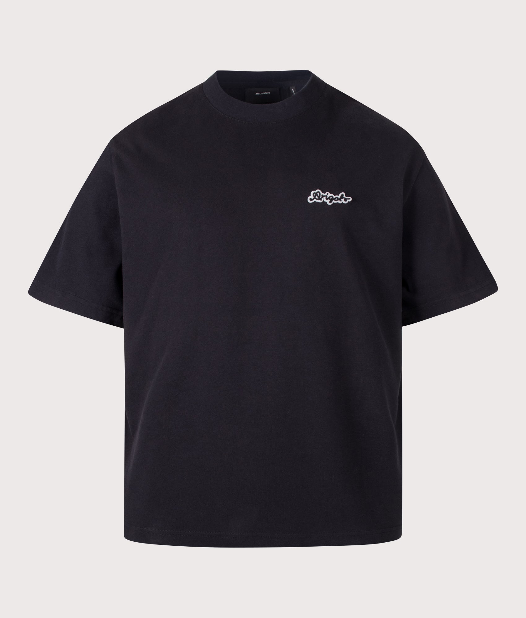 Axel Arigato Oversized Fit Trace T-Shirt in Black at EQVVS Menswear. Front shot.